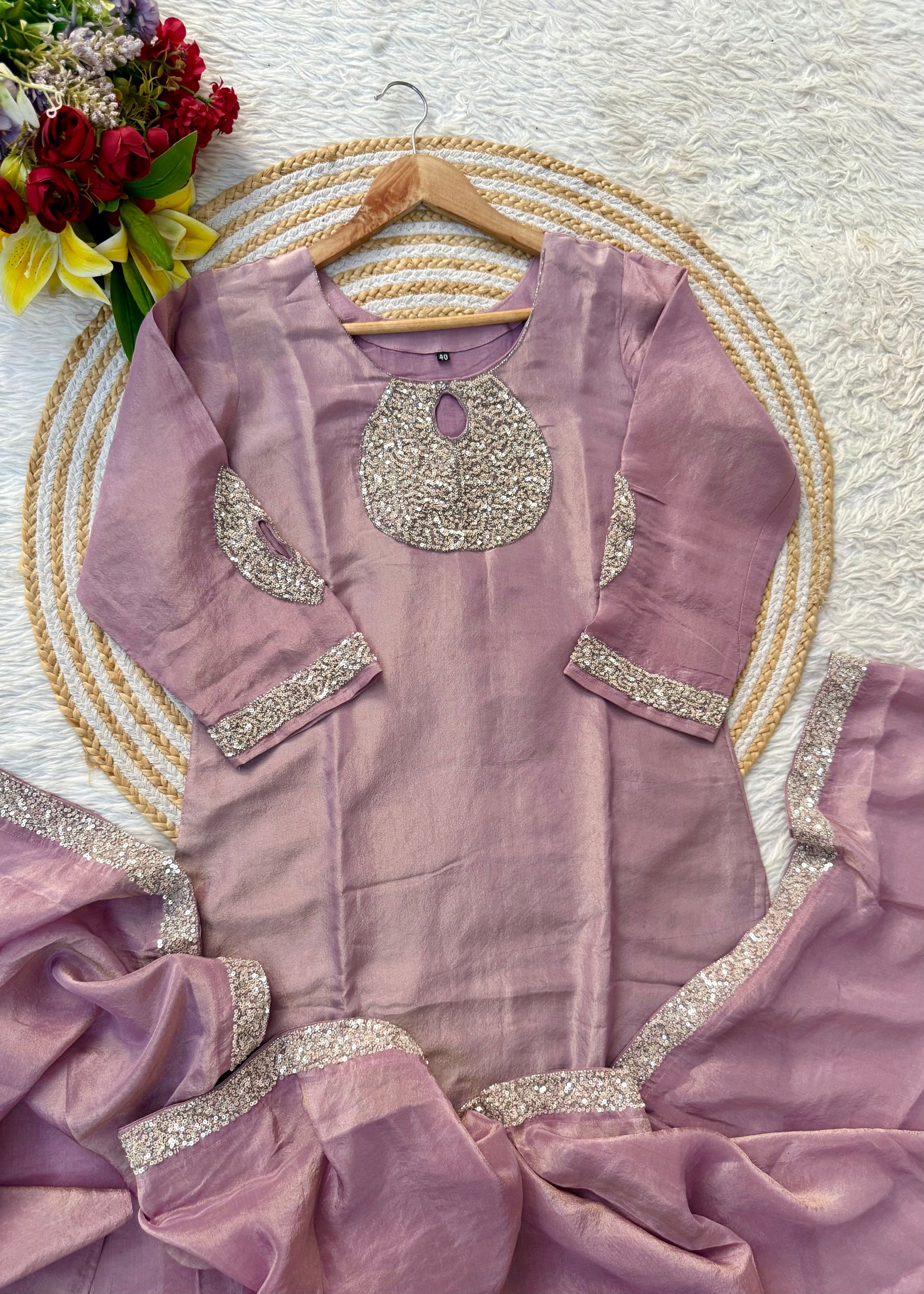 “SHINE” Beautiful brown with gold tone shimmer tissue kurta set
