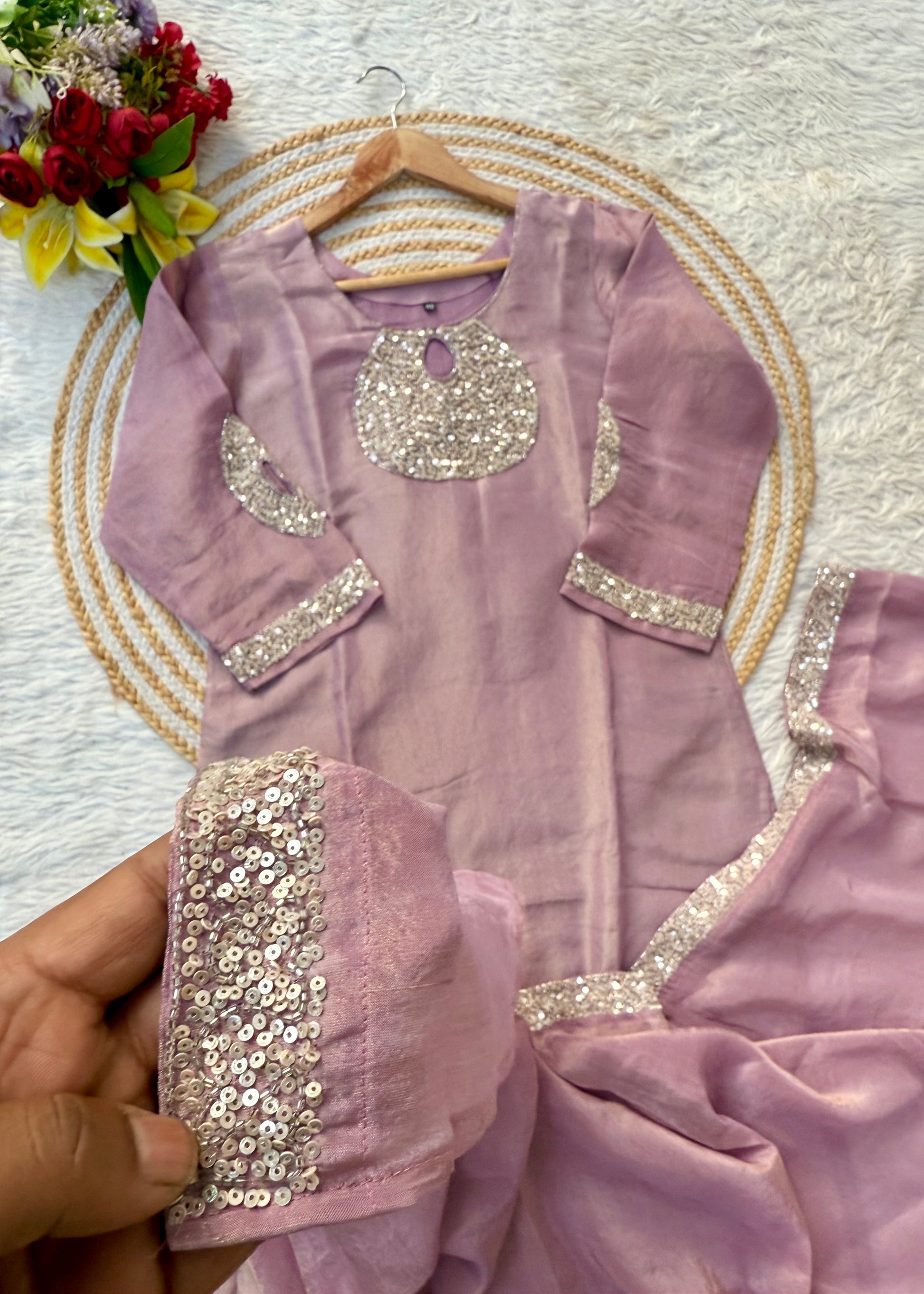 “SHINE” Beautiful brown with gold tone shimmer tissue kurta set