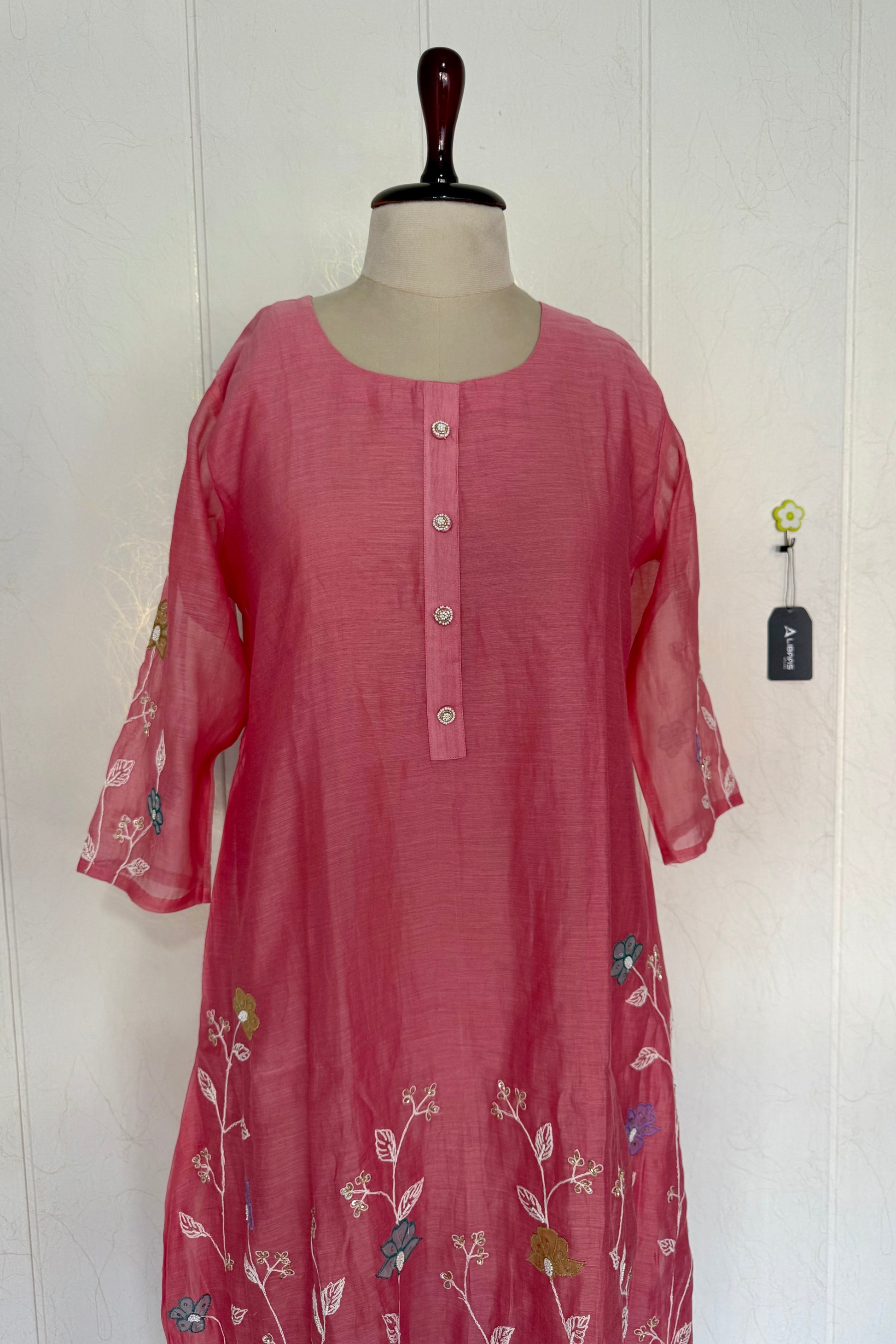 “Thread” Premium Bloom Pink Mul Chanderi A Line kurta set