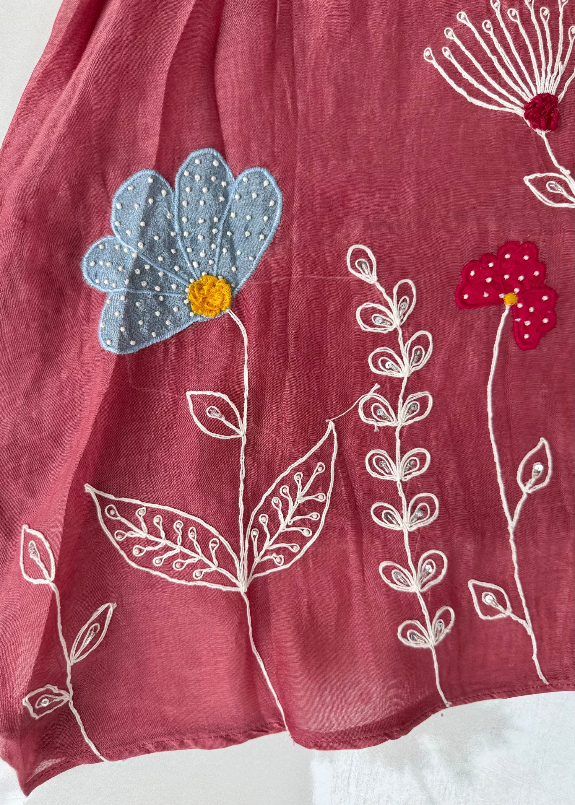 “Neesha” Mul Chanderi Applique work A Line kurta Set