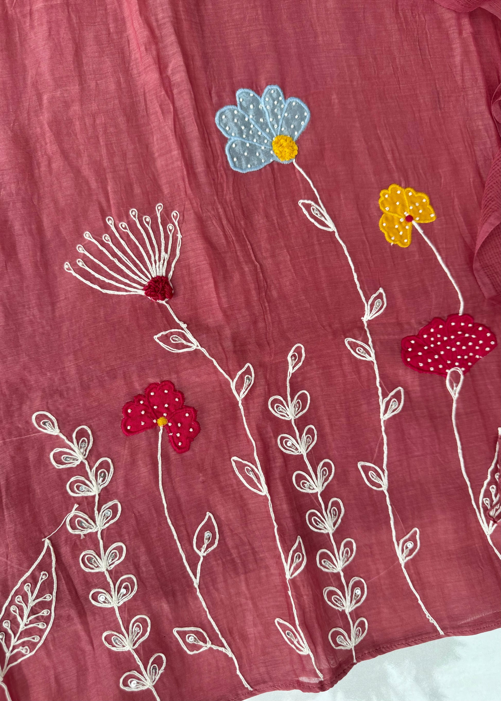 “Neesha” Mul Chanderi Applique work A Line kurta Set