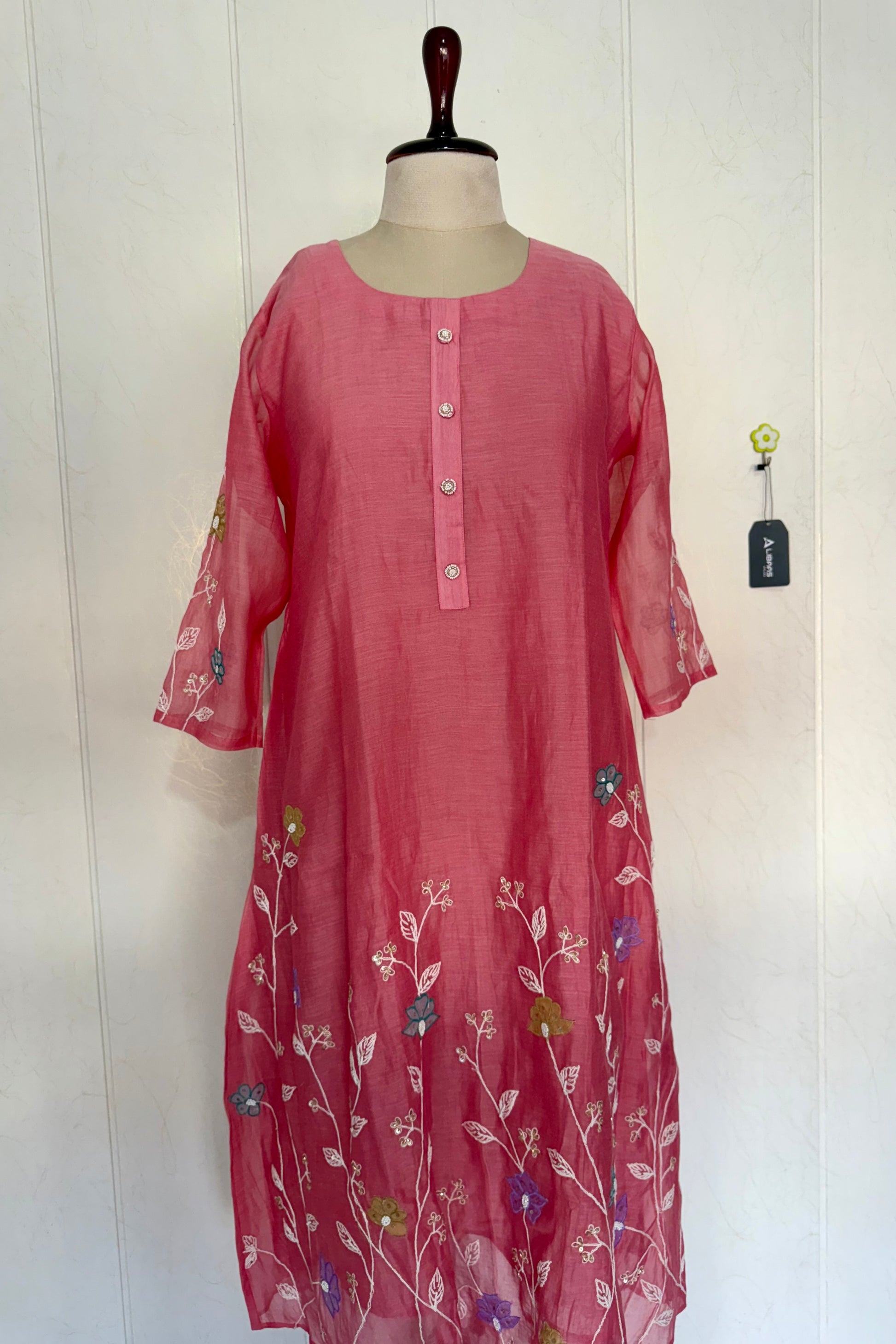 “Thread” Premium Bloom Pink Mul Chanderi A Line kurta set