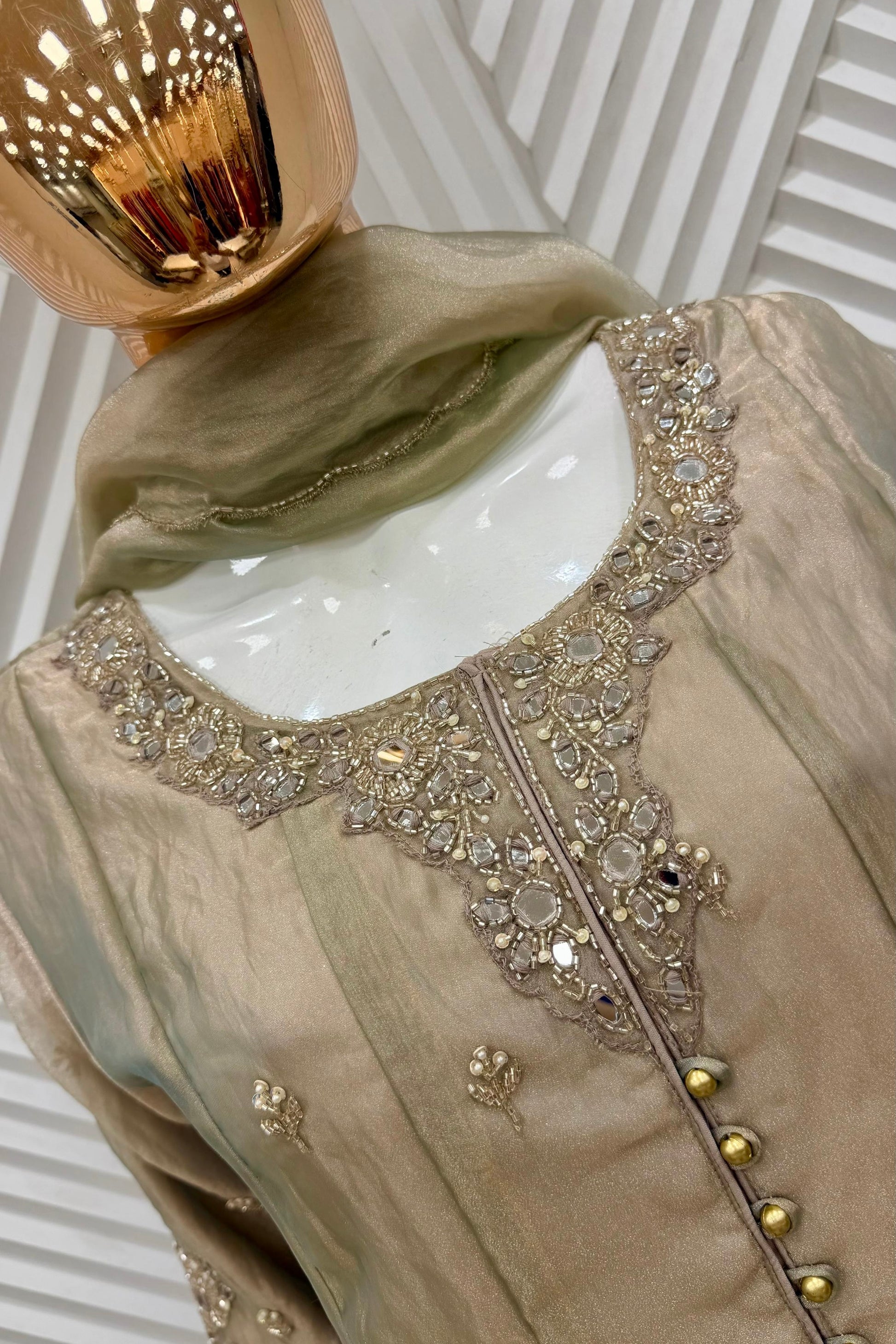 ✨Aiyana- Eid Special Crushed Tissue Heavy Handwork Anarkali Suit