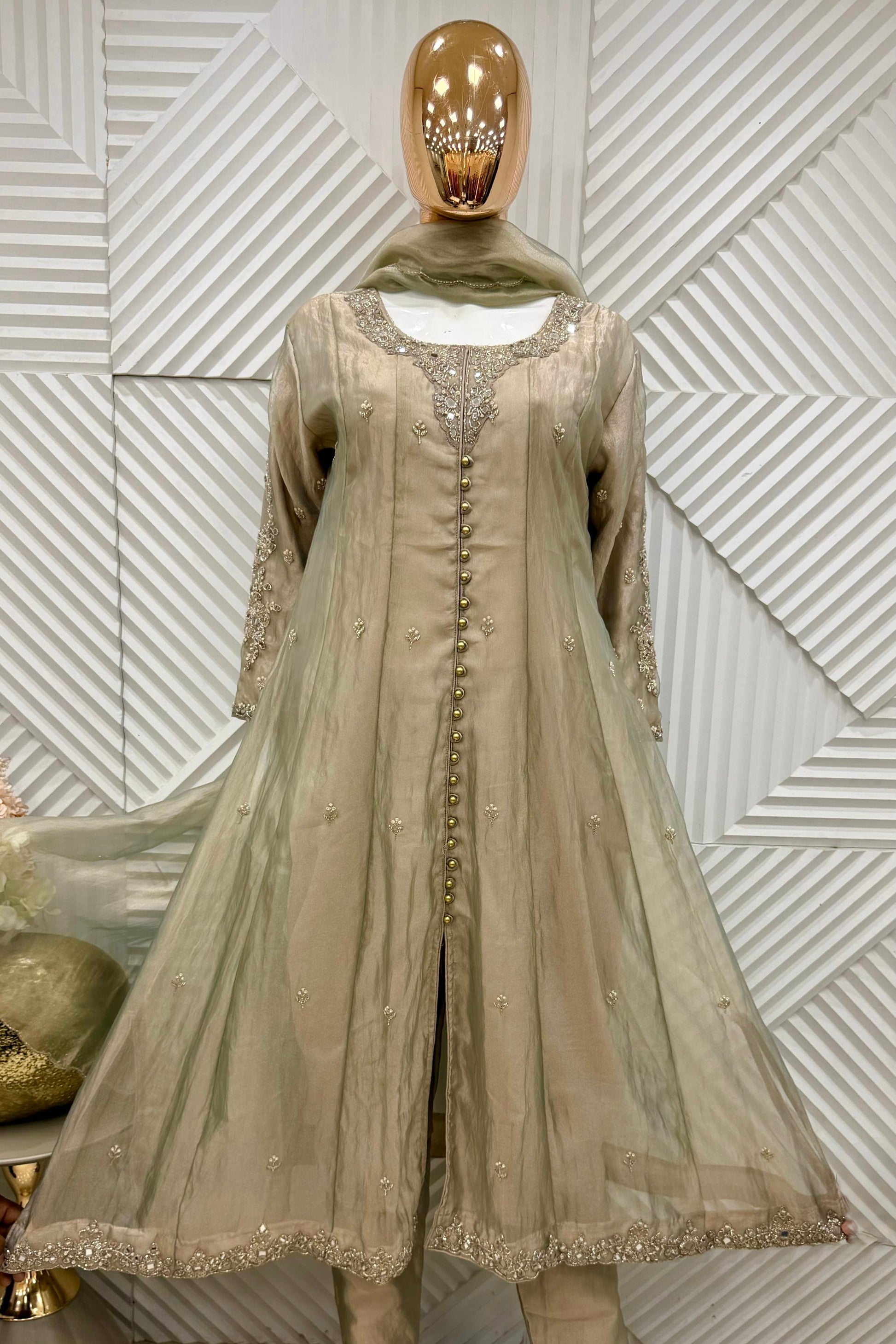 ✨Aiyana- Eid Special Crushed Tissue Heavy Handwork Anarkali Suit