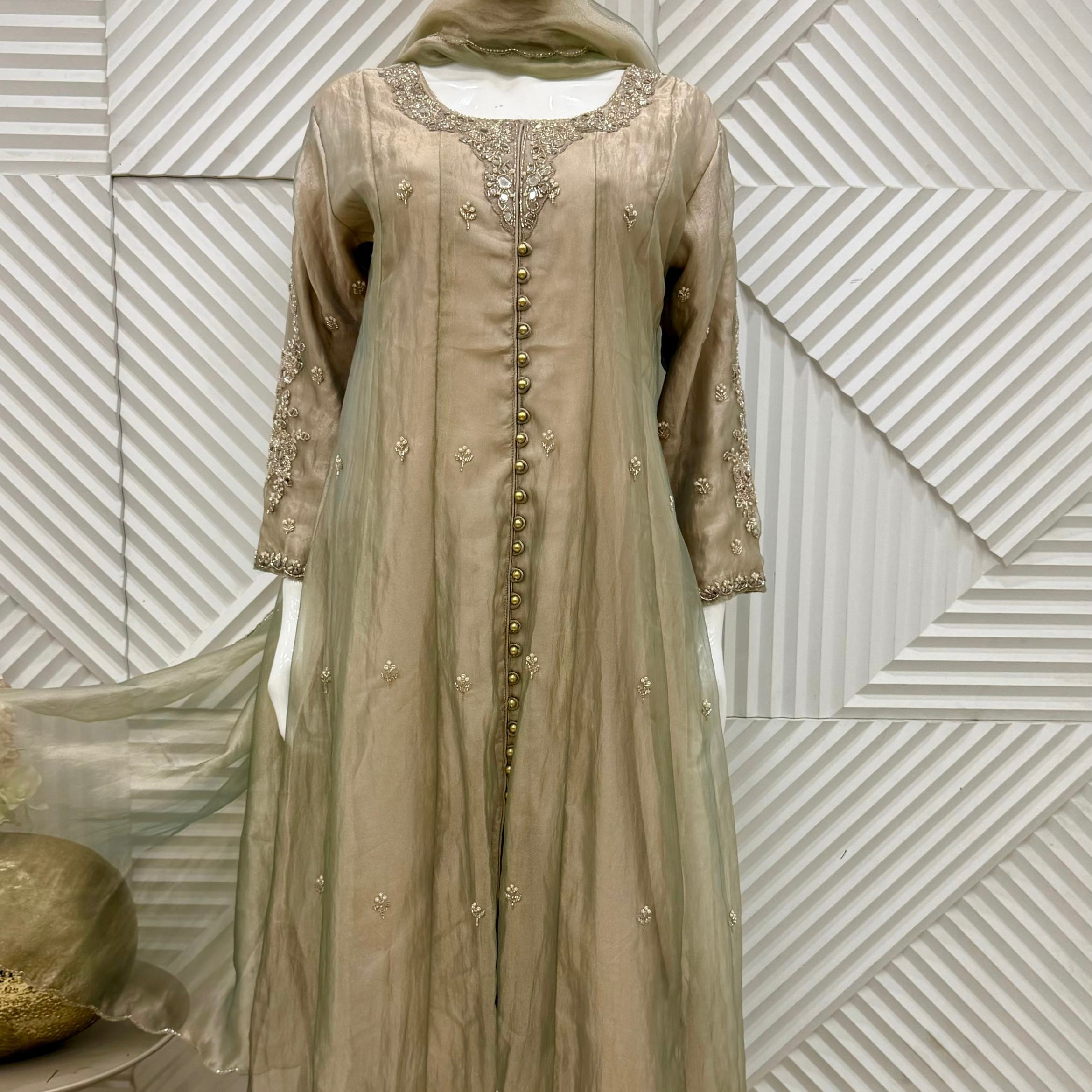 ✨Aiyana- Eid Special Crushed Tissue Heavy Handwork Anarkali Suit