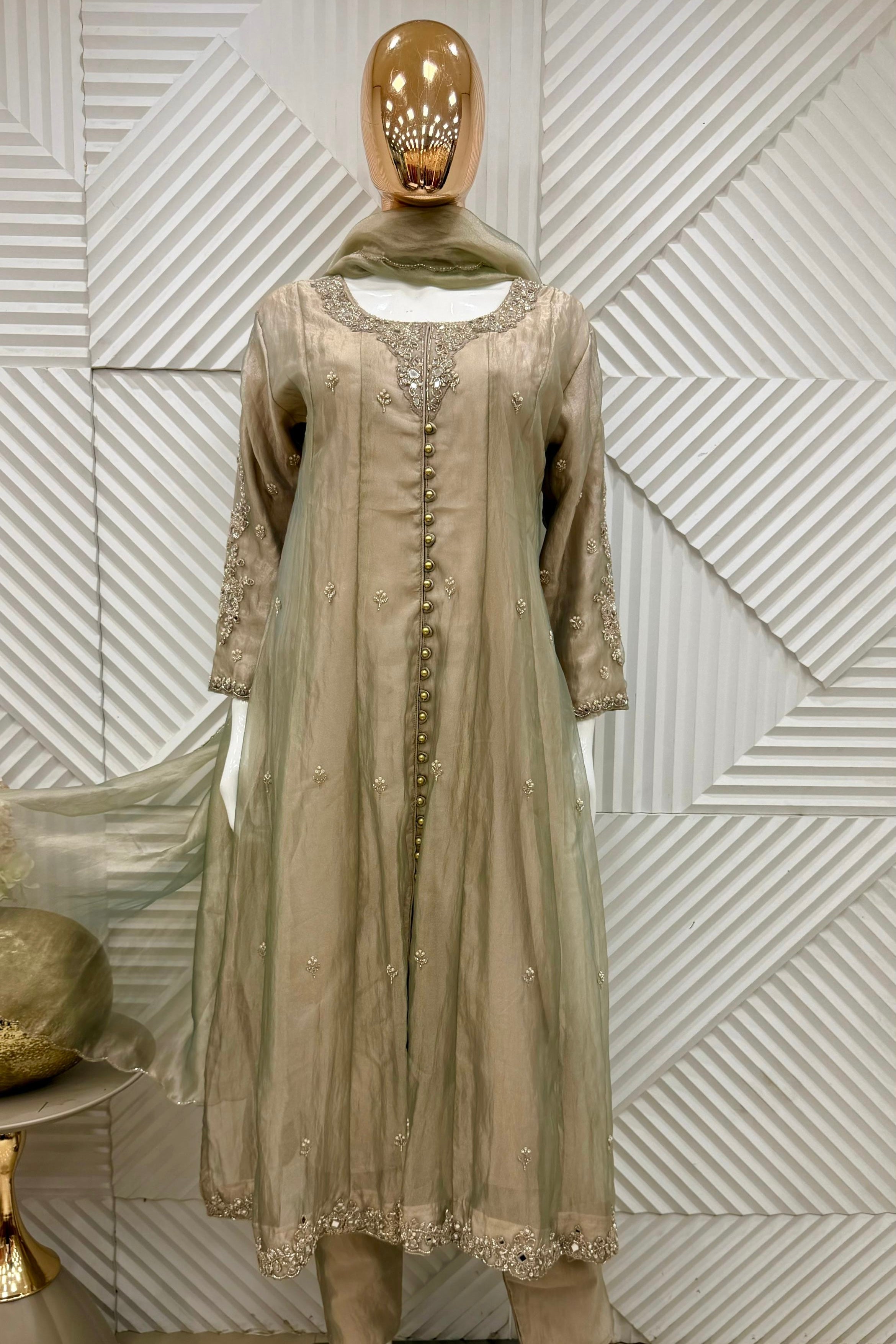 ✨Aiyana- Eid Special Crushed Tissue Heavy Handwork Anarkali Suit