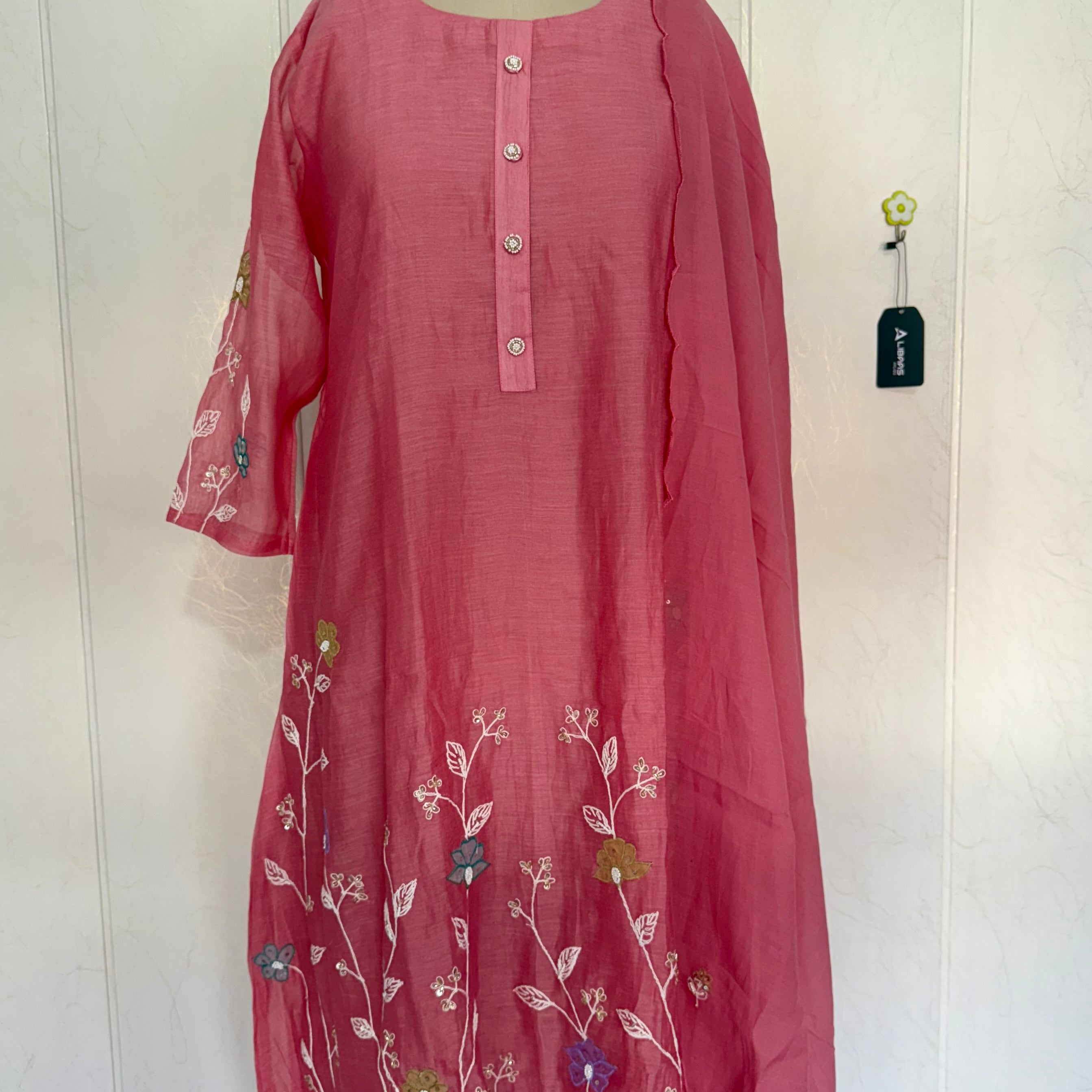 “Thread” Premium Bloom Pink Mul Chanderi A Line kurta set
