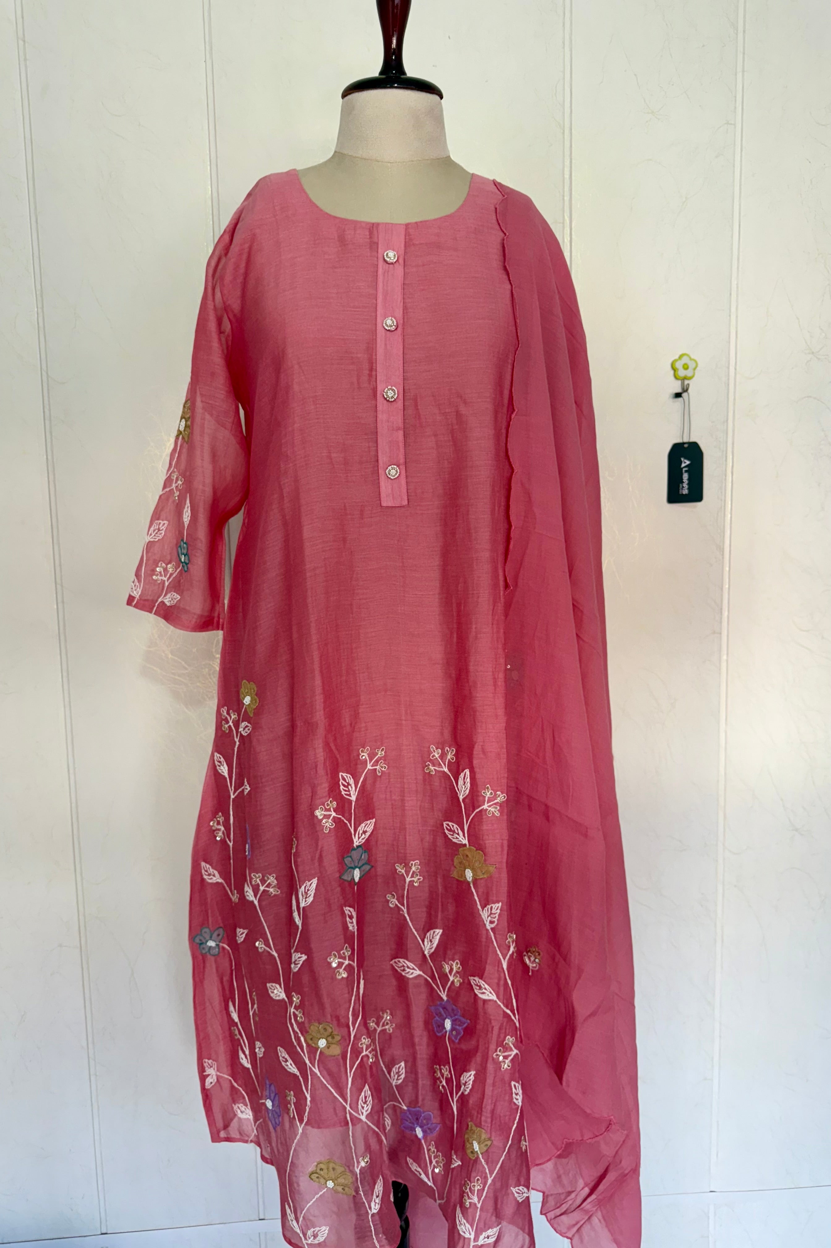 “Thread” Premium Bloom Pink Mul Chanderi A Line kurta set