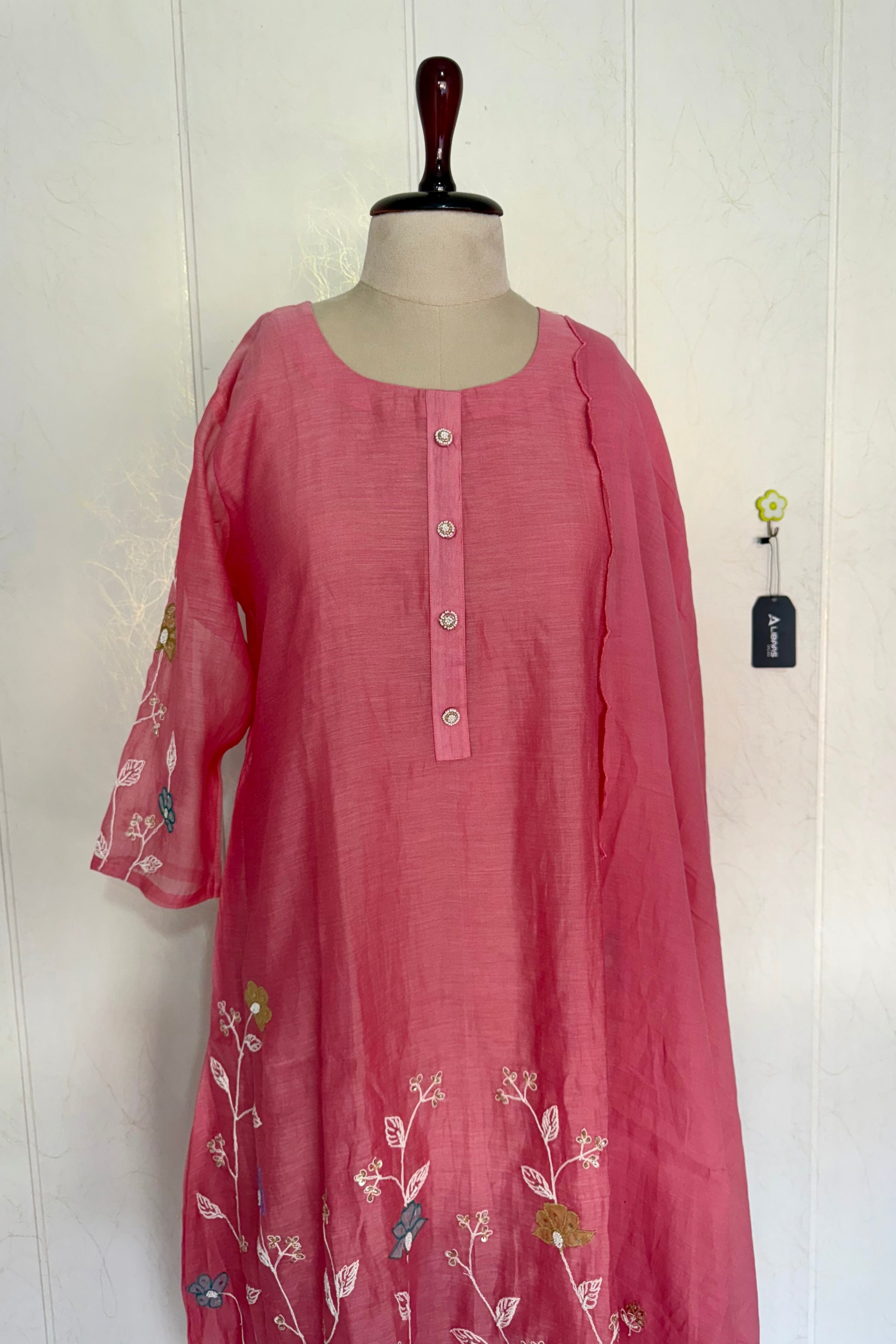 “Thread” Premium Bloom Pink Mul Chanderi A Line kurta set