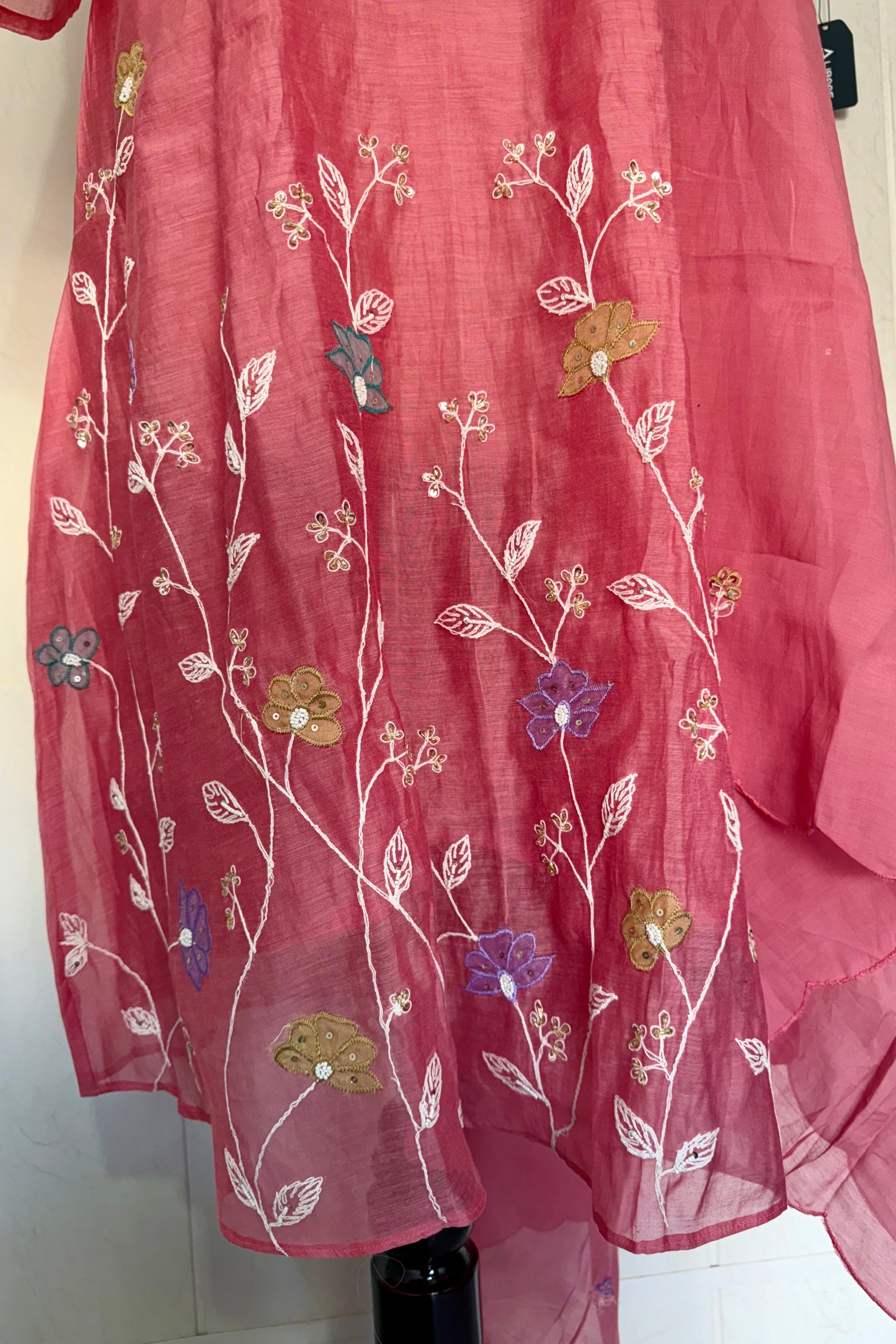 “Thread” Premium Bloom Pink Mul Chanderi A Line kurta set