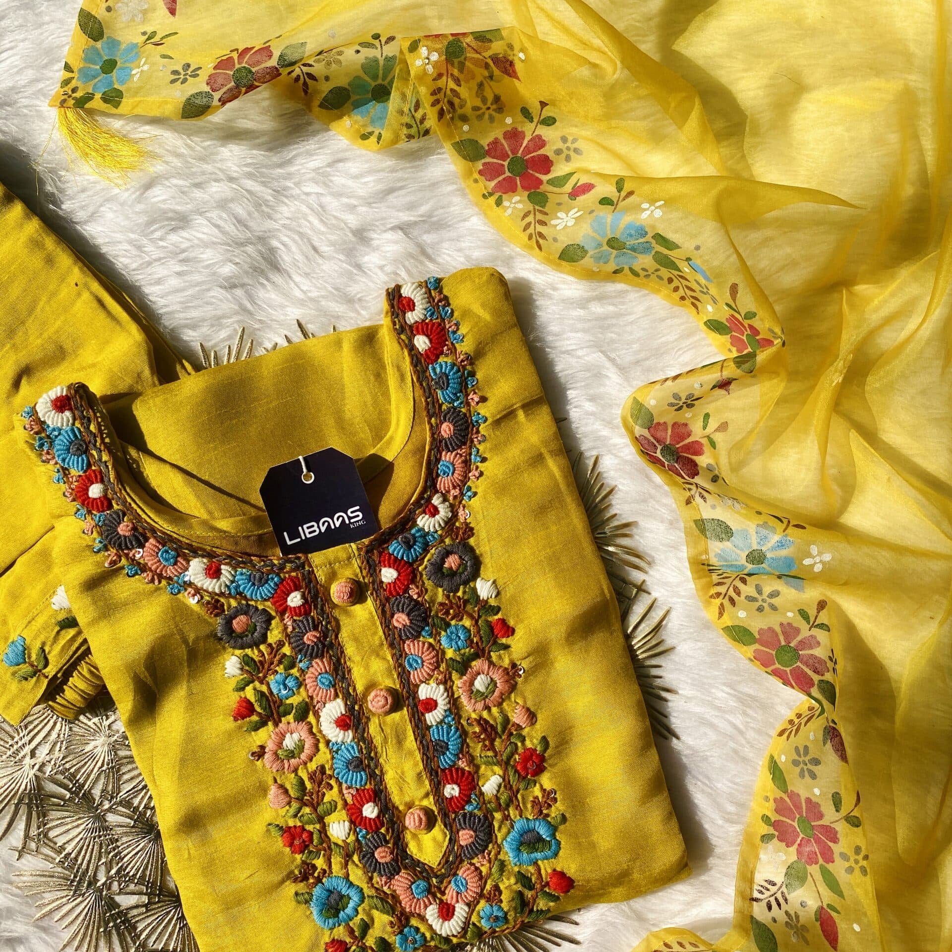 ‘’KASHISH” Handcrafted Dola Silk Kurta Dupatta Bottom Set