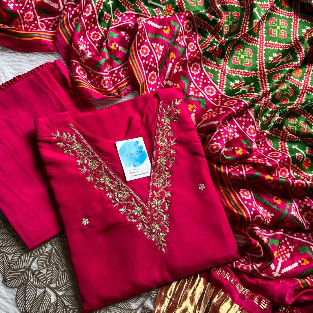 “PATOLA” Premium Dola silk kurti pant with gajji silk dupatta set