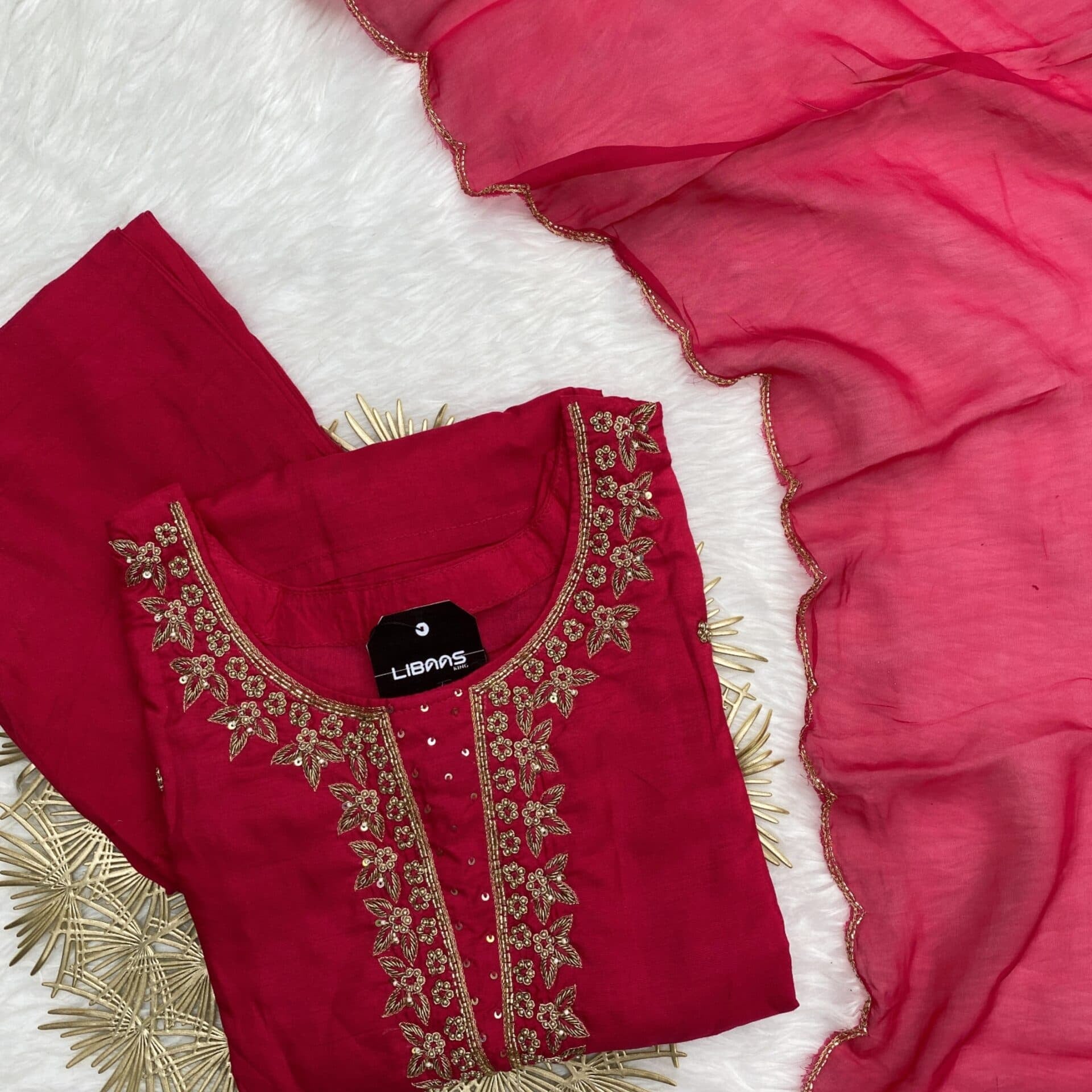 “Surbhi” Handwork Dola silk kurti pant with dupatta set