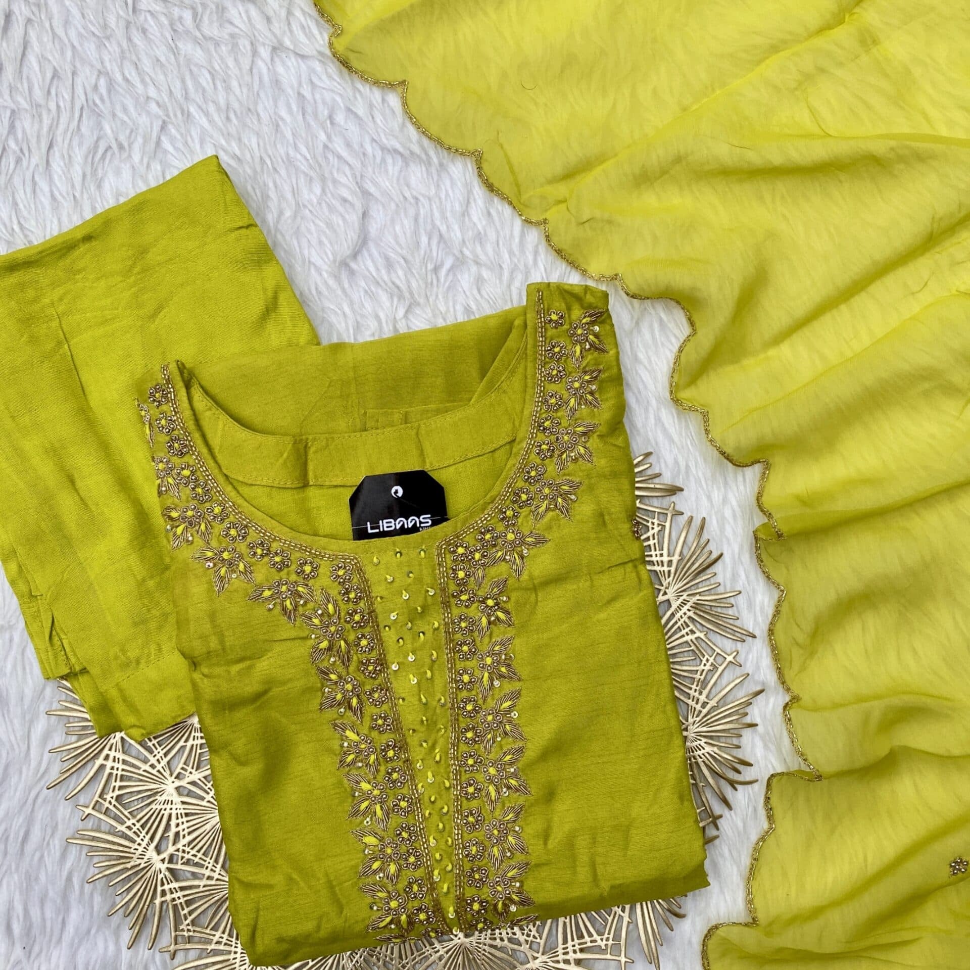 “Surbhi” Handwork Dola silk kurti pant with dupatta set