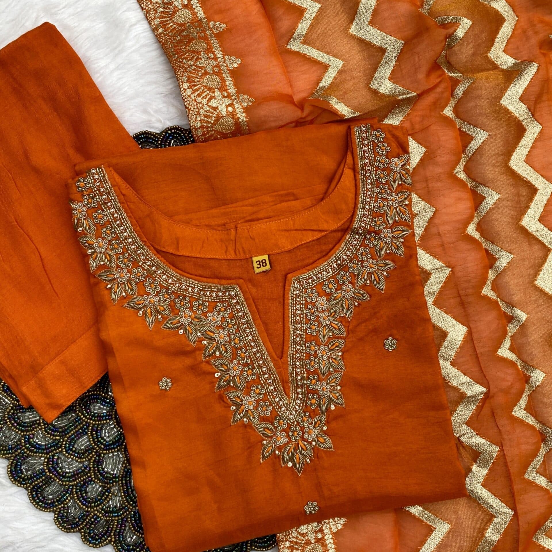 “Anika” Festive wear dola silk kurti bottom with dupatta set