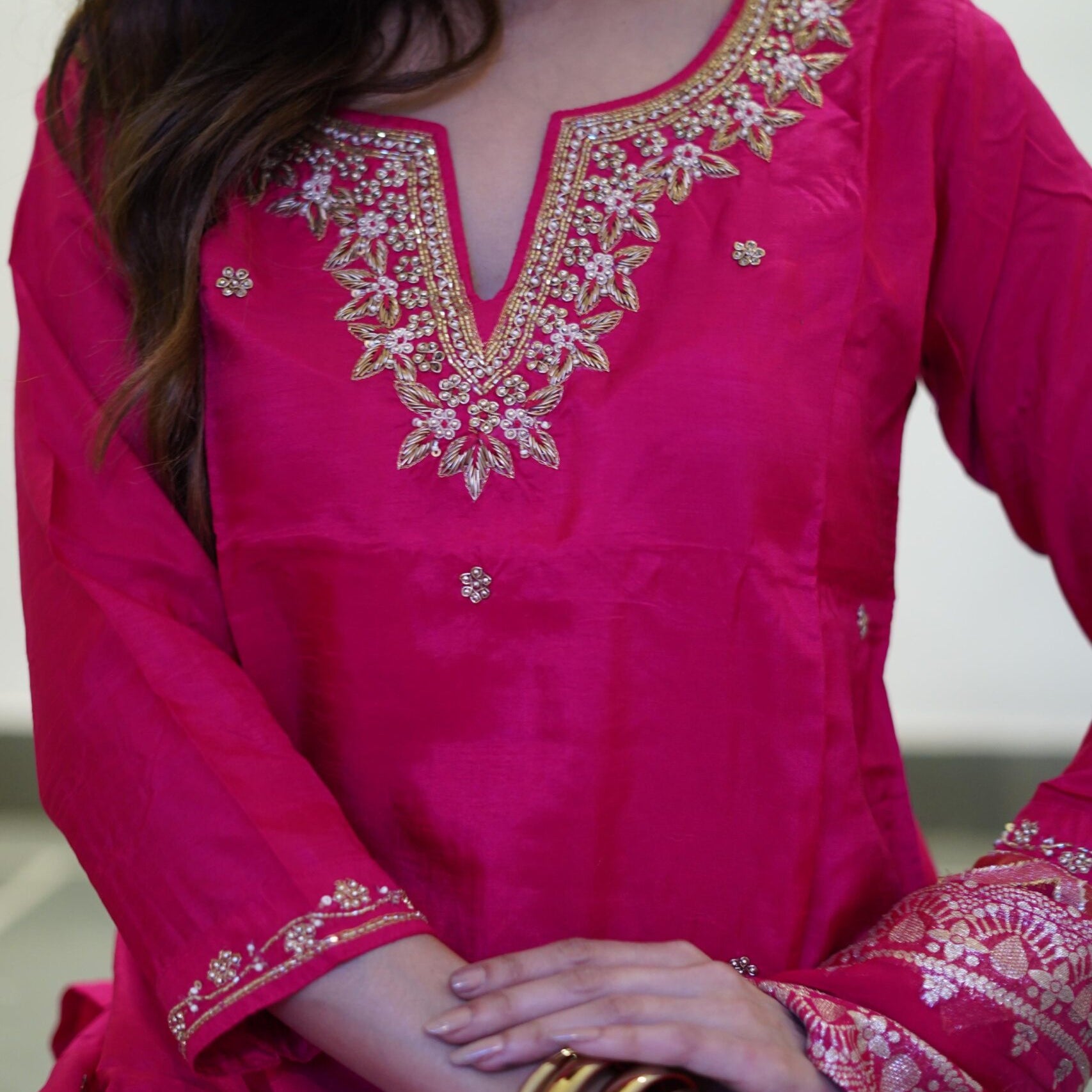 “Anika” Festive wear dola silk kurti bottom with dupatta set