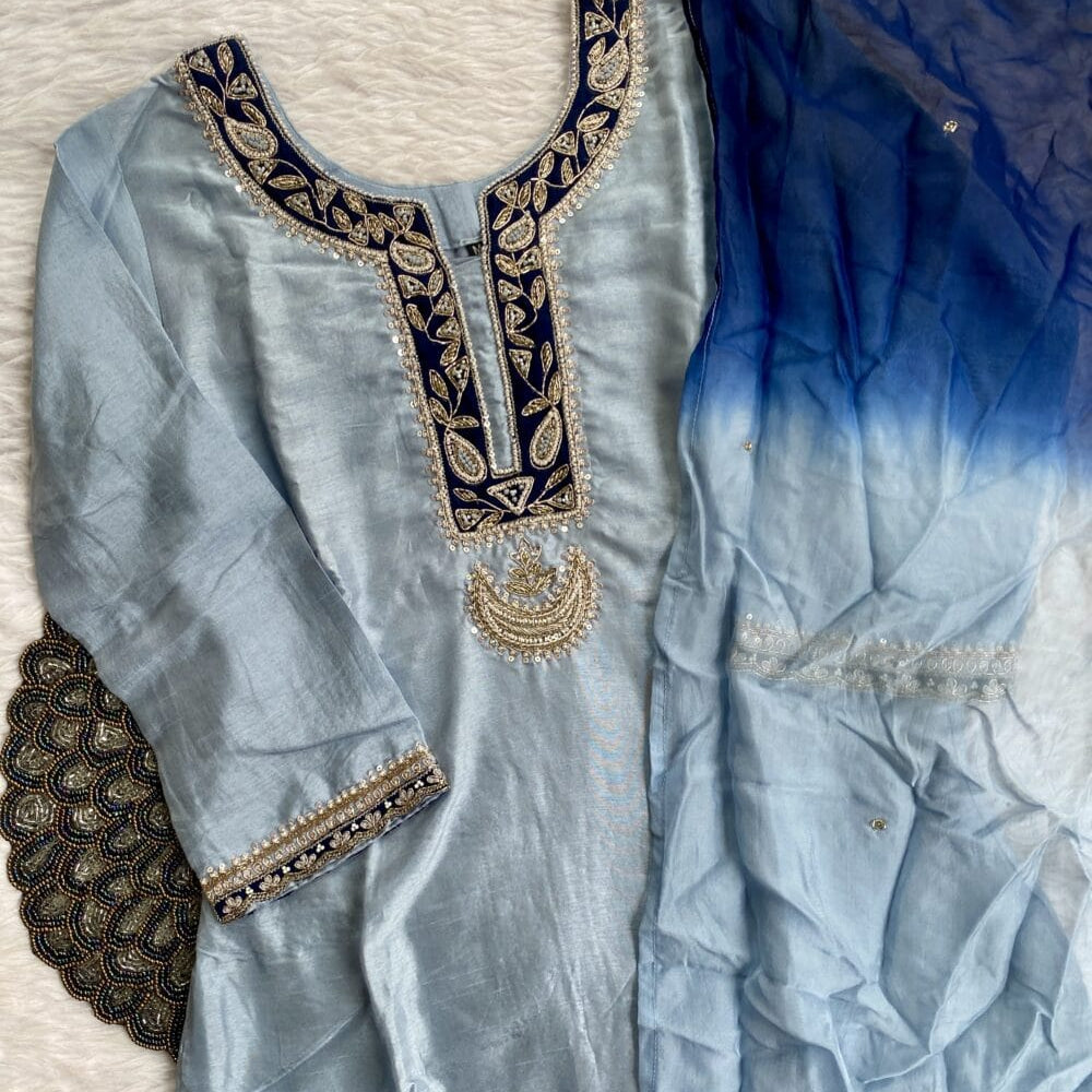 “Chanda” Beautiful blue shade Handwork kurta set