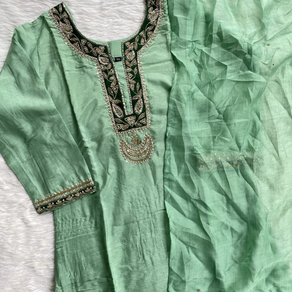 “Chanda” Beautiful Sea green shade Handwork kurta set