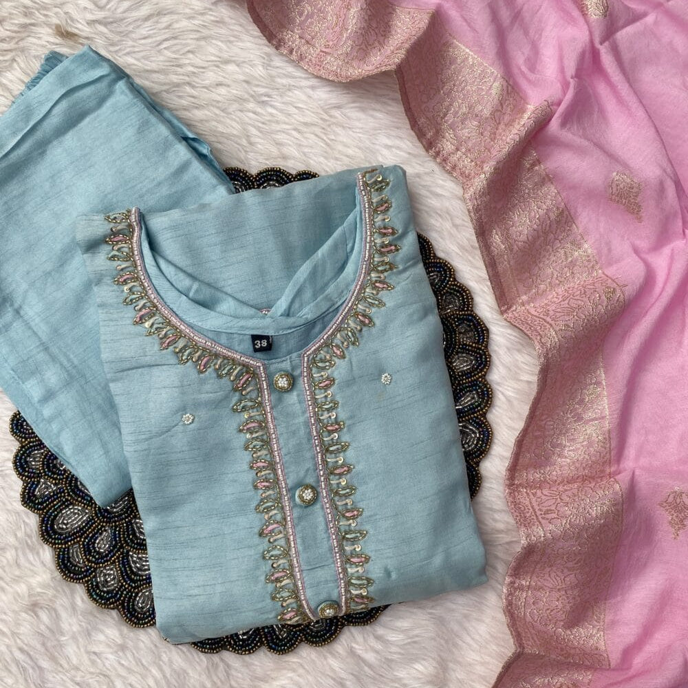 “Divya” Latest heavy handwork dola silk set