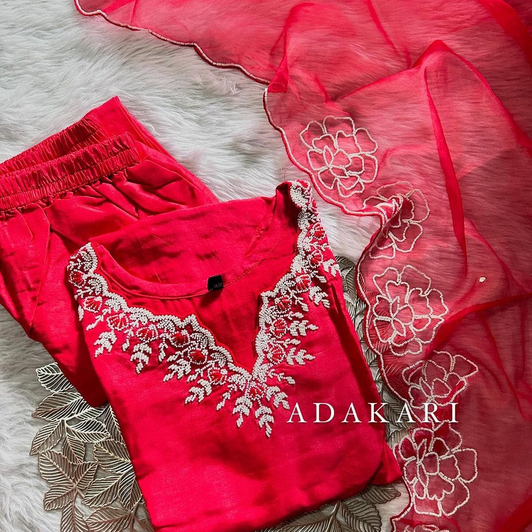 “Adakari” Latest handwork dola silk kurta set
