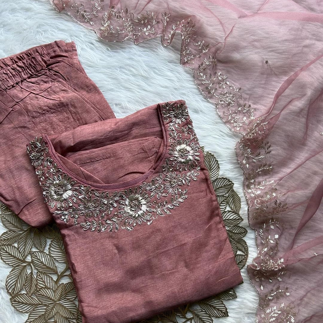 ‘’Punam” Beautiful Silver zardozi work dola silk set