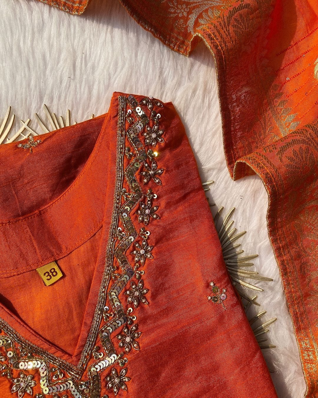 “Dilkash” A very beautiful orange v neck handwork set🛍️