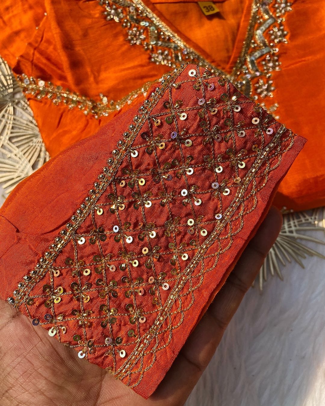 “Dilkash” A very beautiful orange v neck handwork set🛍️