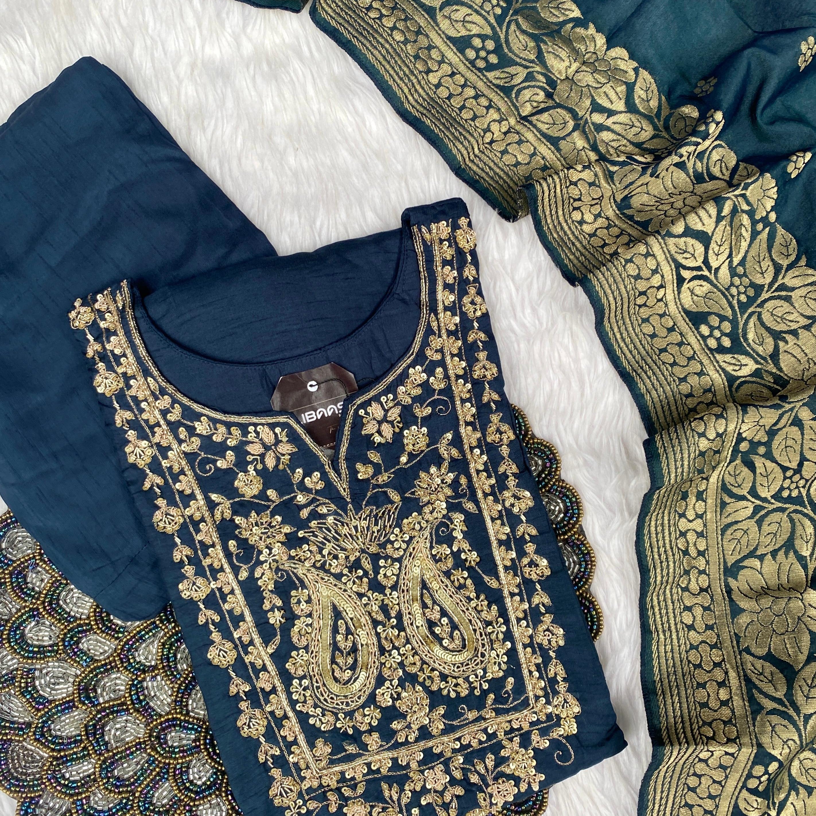 “Fiza” Indian wear dola silk kurti bottom dupatta set