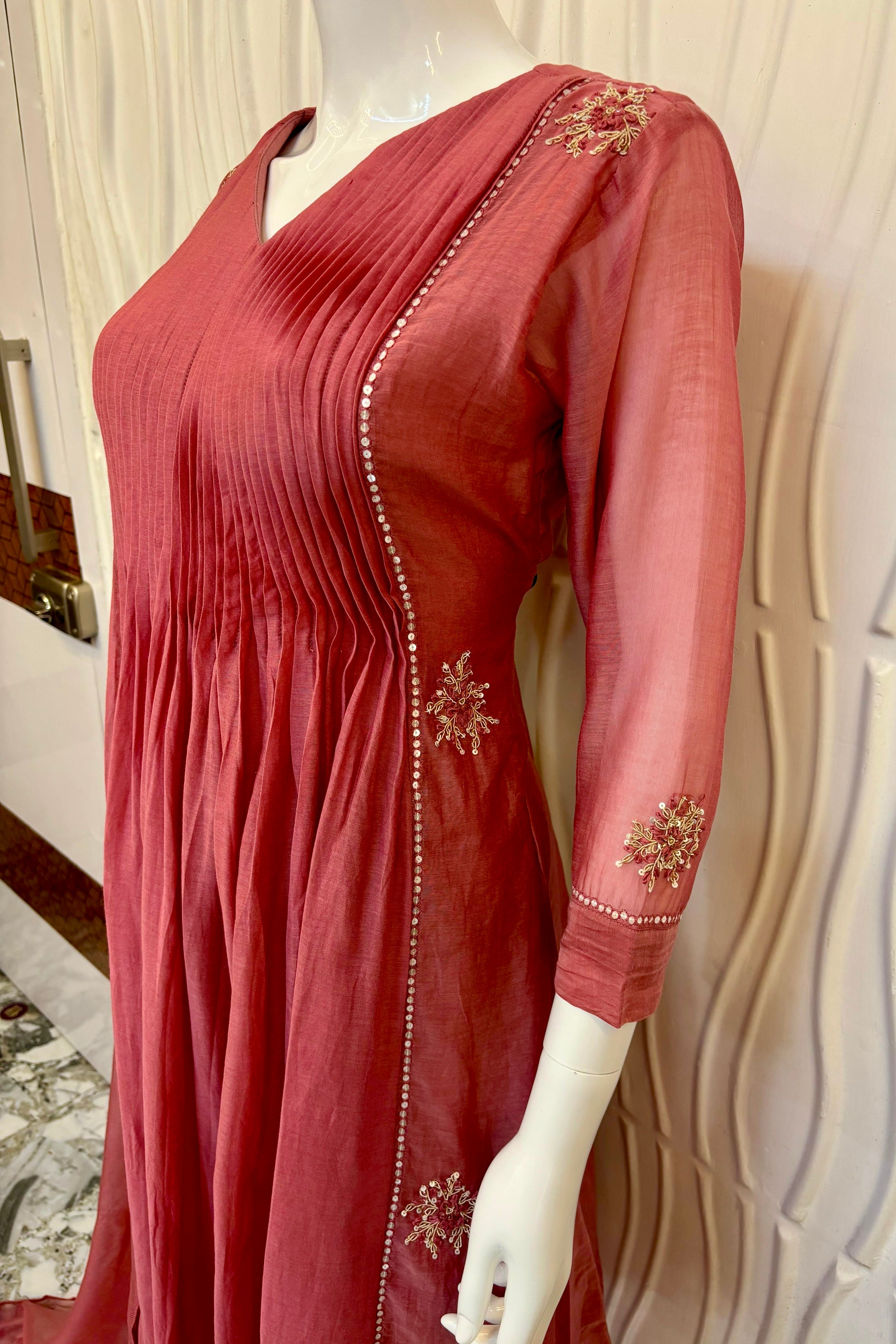 🛍️”Daisy –  Premium Red Mul Chanderi A Line Kurta Set