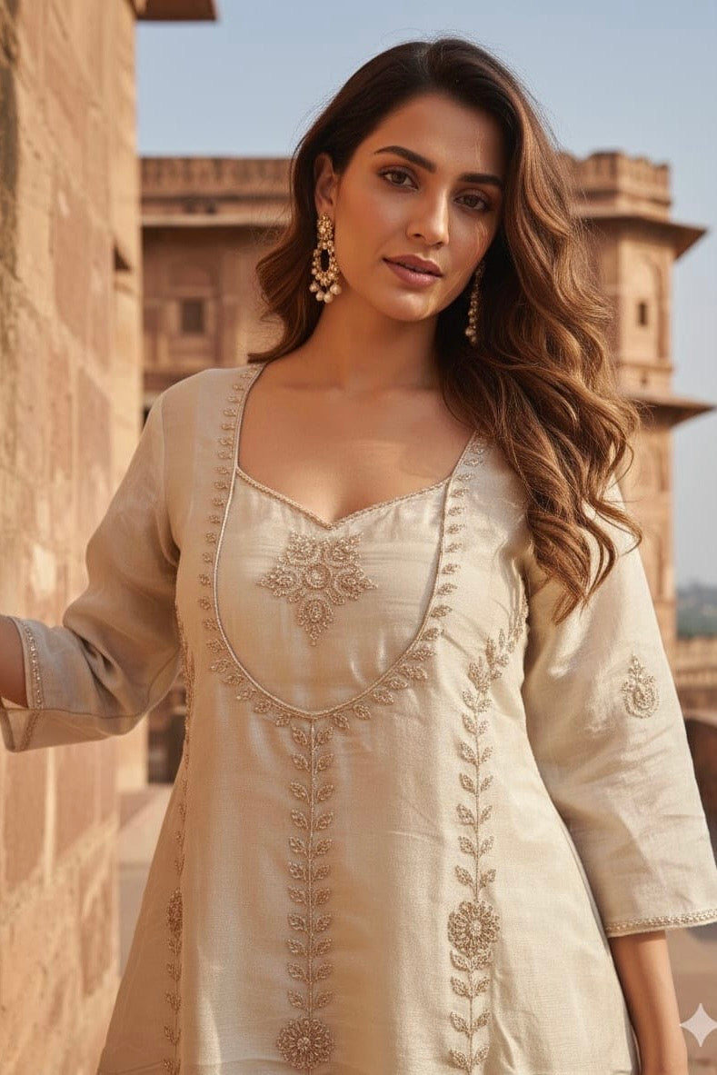 Zarah - Shimmer Tissue Short Kurta Bottom set