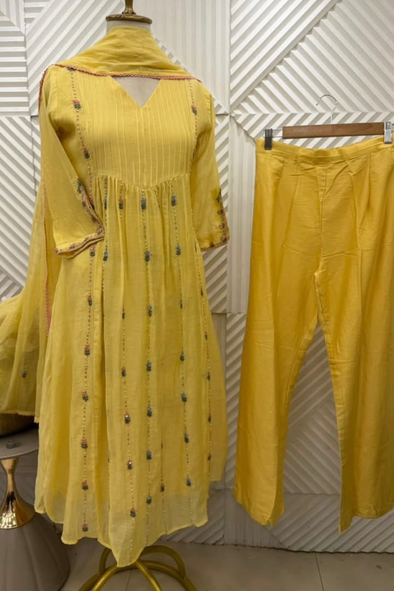 ✨”Sunshine– Premium Brown Mul Chanderi A-Line Kurta Set✨
