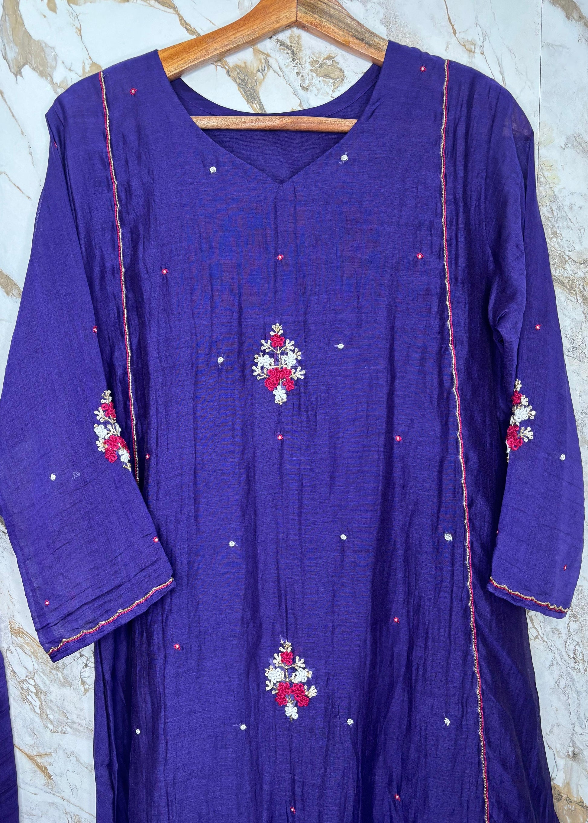 “Myra” Red\Purple Mul Chanderi A-Line Anarkali Kurta set