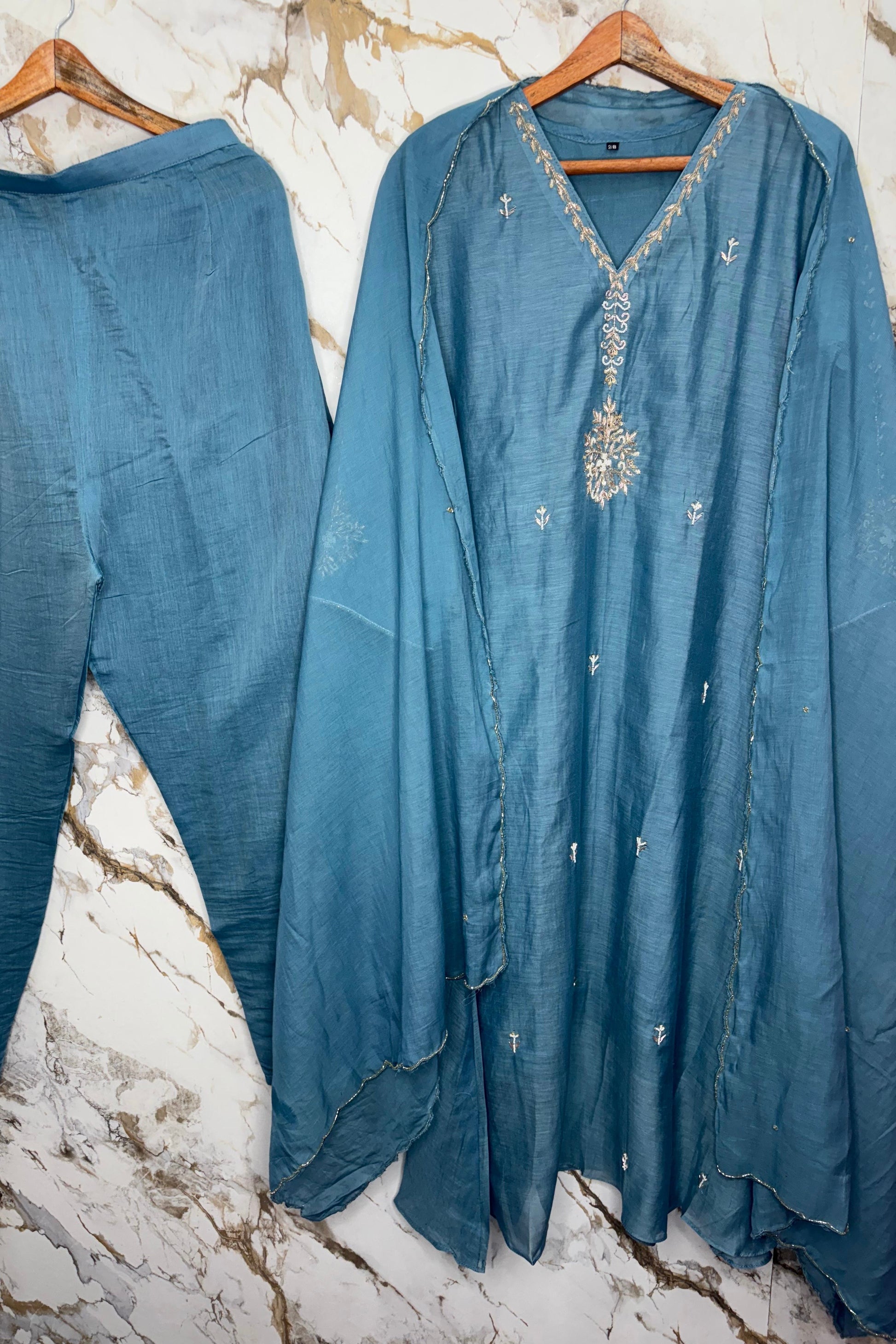 “HAYA” Premium Mul Chanderi A-Line Kurta with Bottom & Dupatta