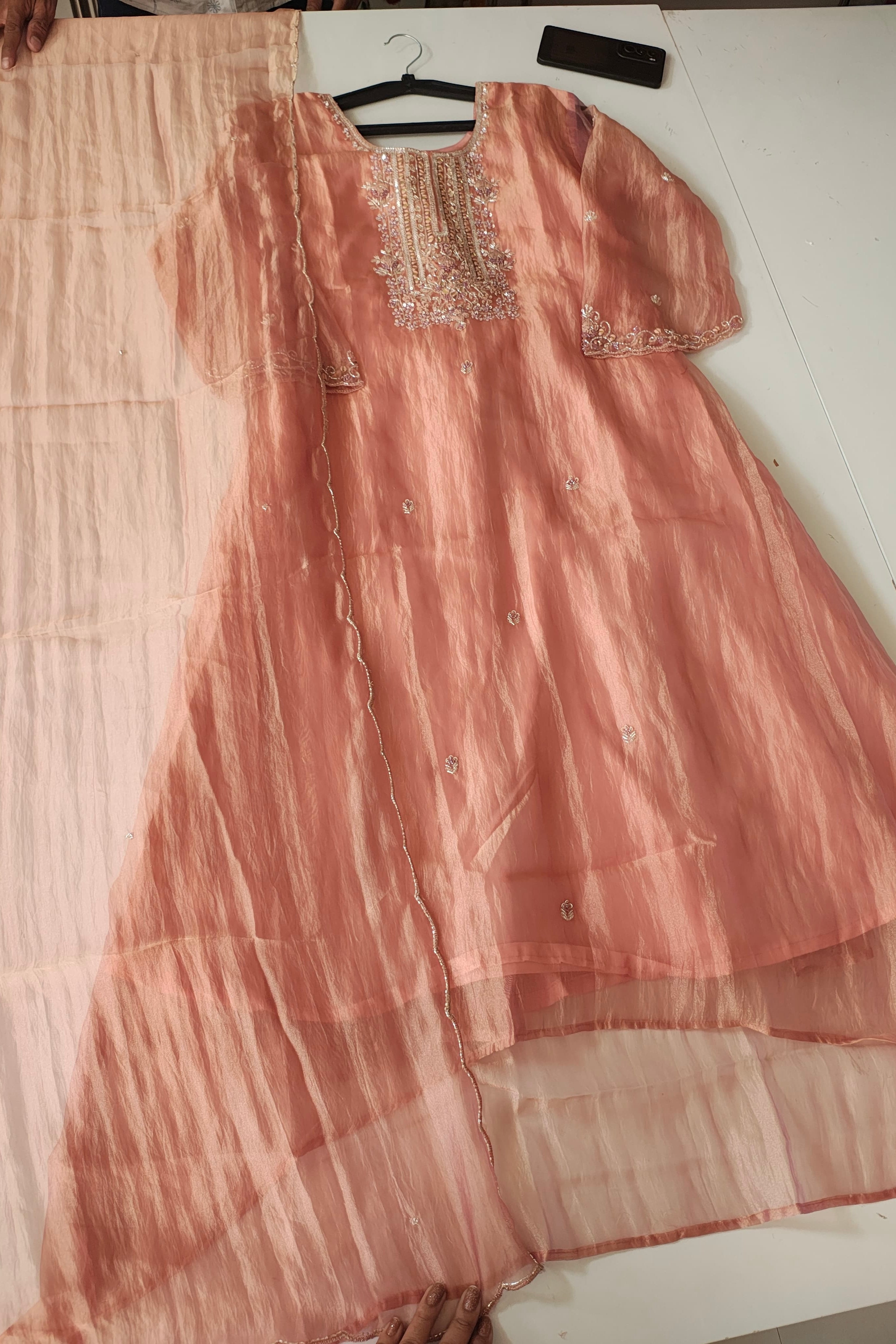 “Aurea” Premium Glass Tissue Kurta Set with Hand Embellished