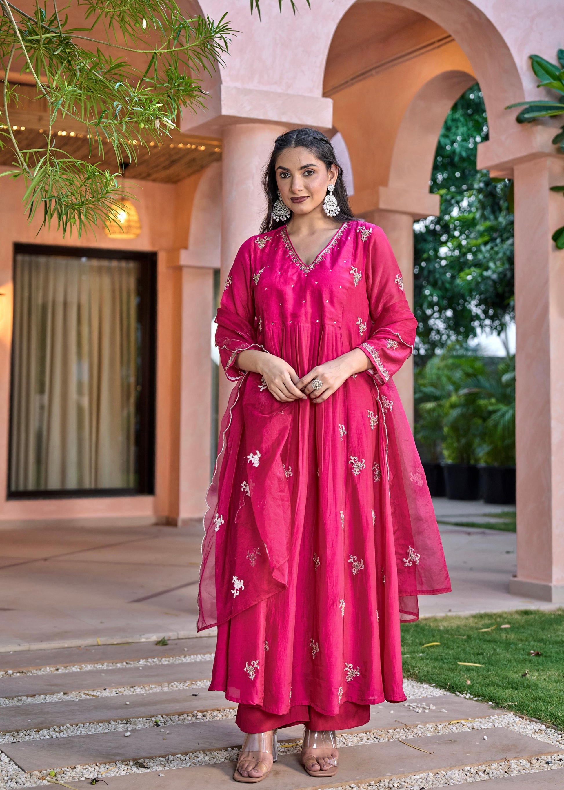 “Ishira” Premium Mul Chanderi Anarkali Kurta Set with Handwork