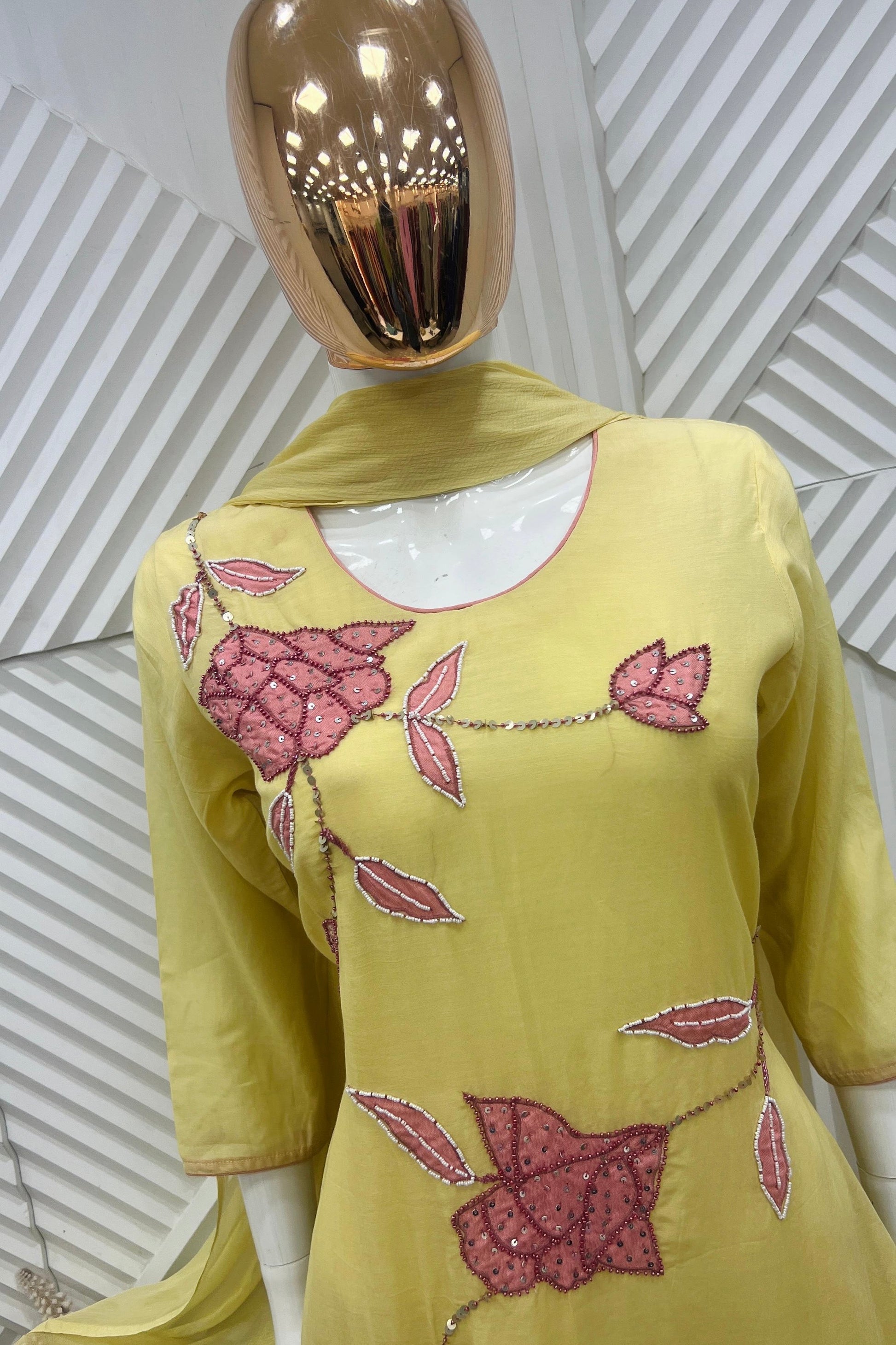 ✨Ay09- Pre book Premium Mul Chanderi Applique Work A Line Suit