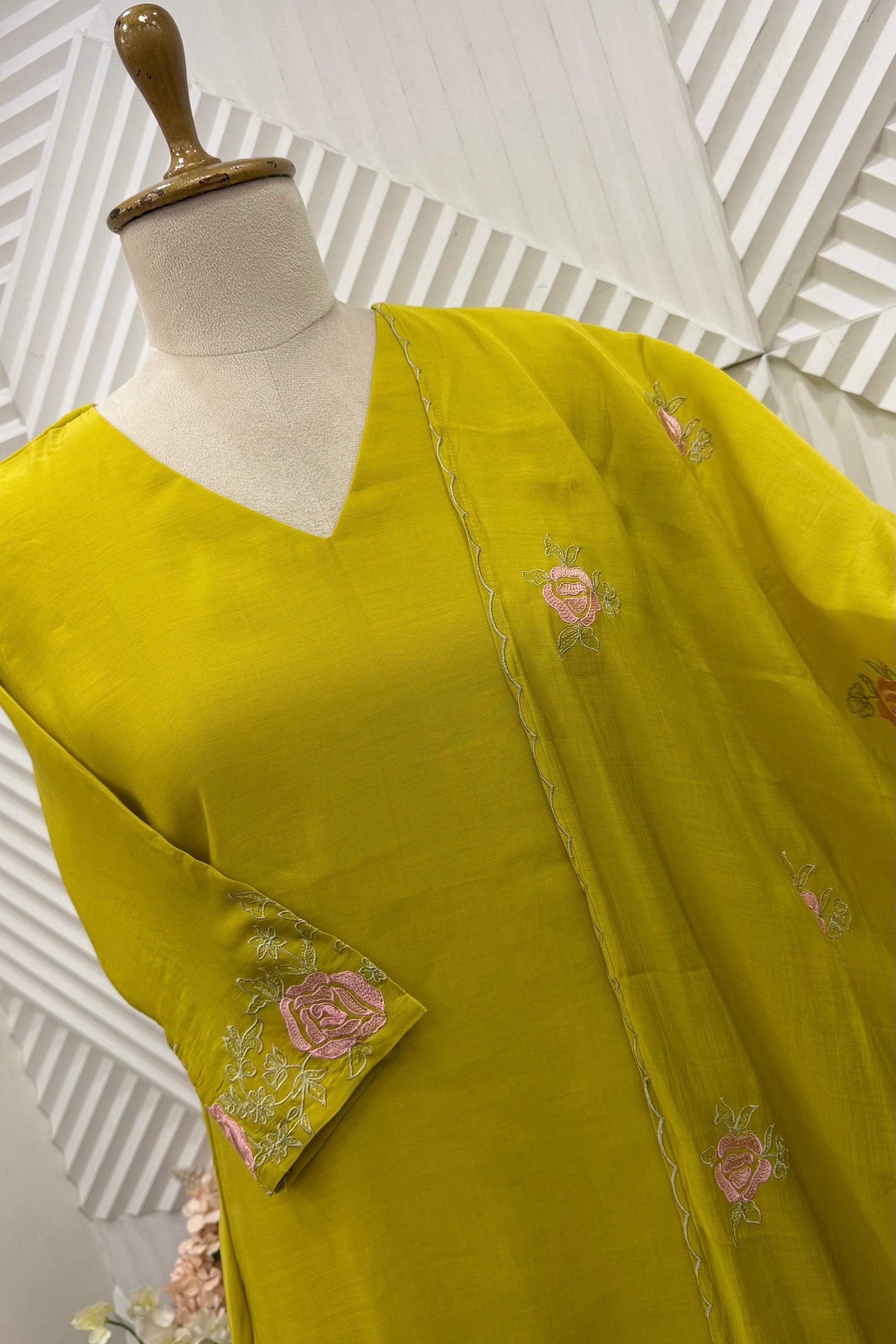 ✨Ay05- Pre book Mul Chanderi Embroidered Work A Line Kurta Set