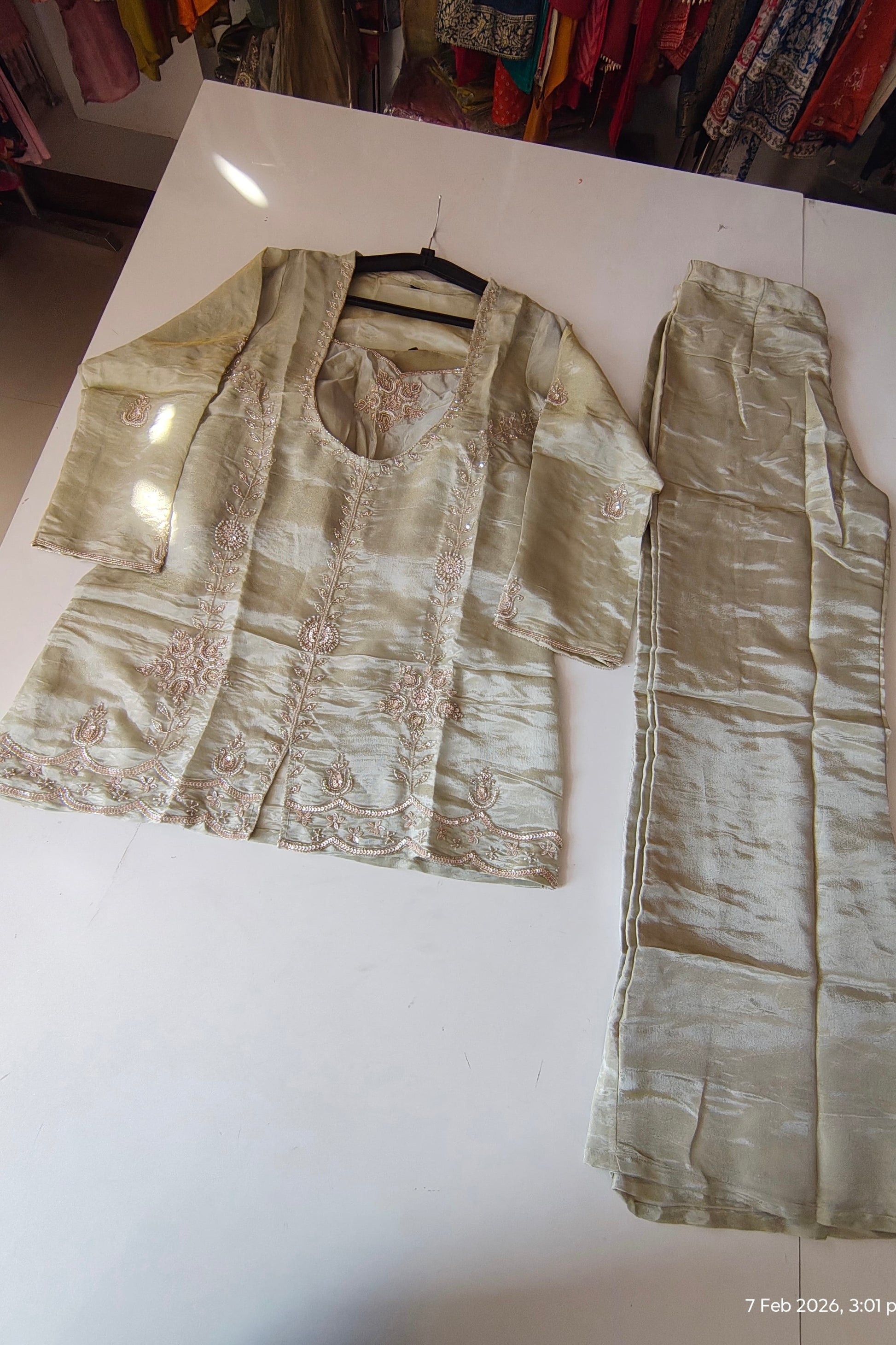 Zarah - Shimmer Tissue Short Kurta Bottom set