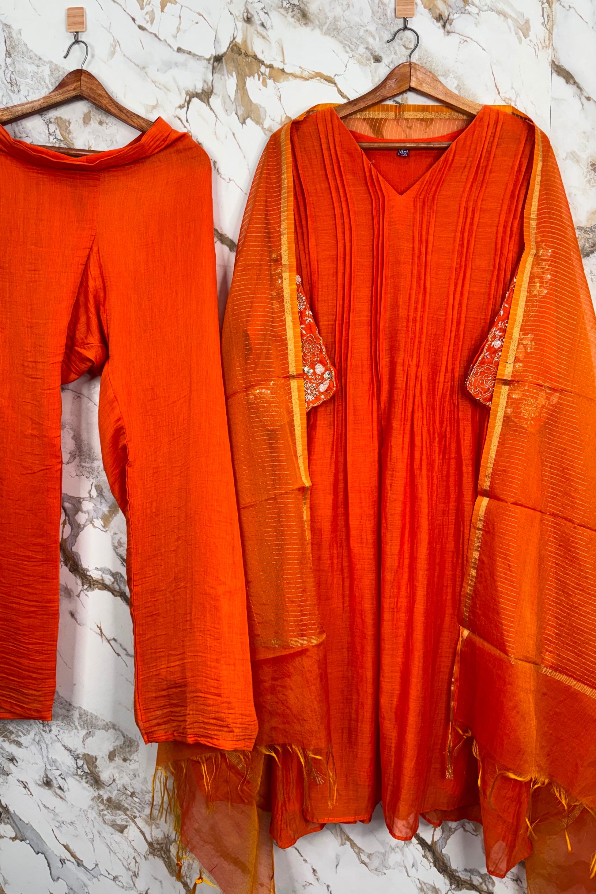 🛍️”Az025 – Premium Banaras Mul Chanderi A Line Kurta Set