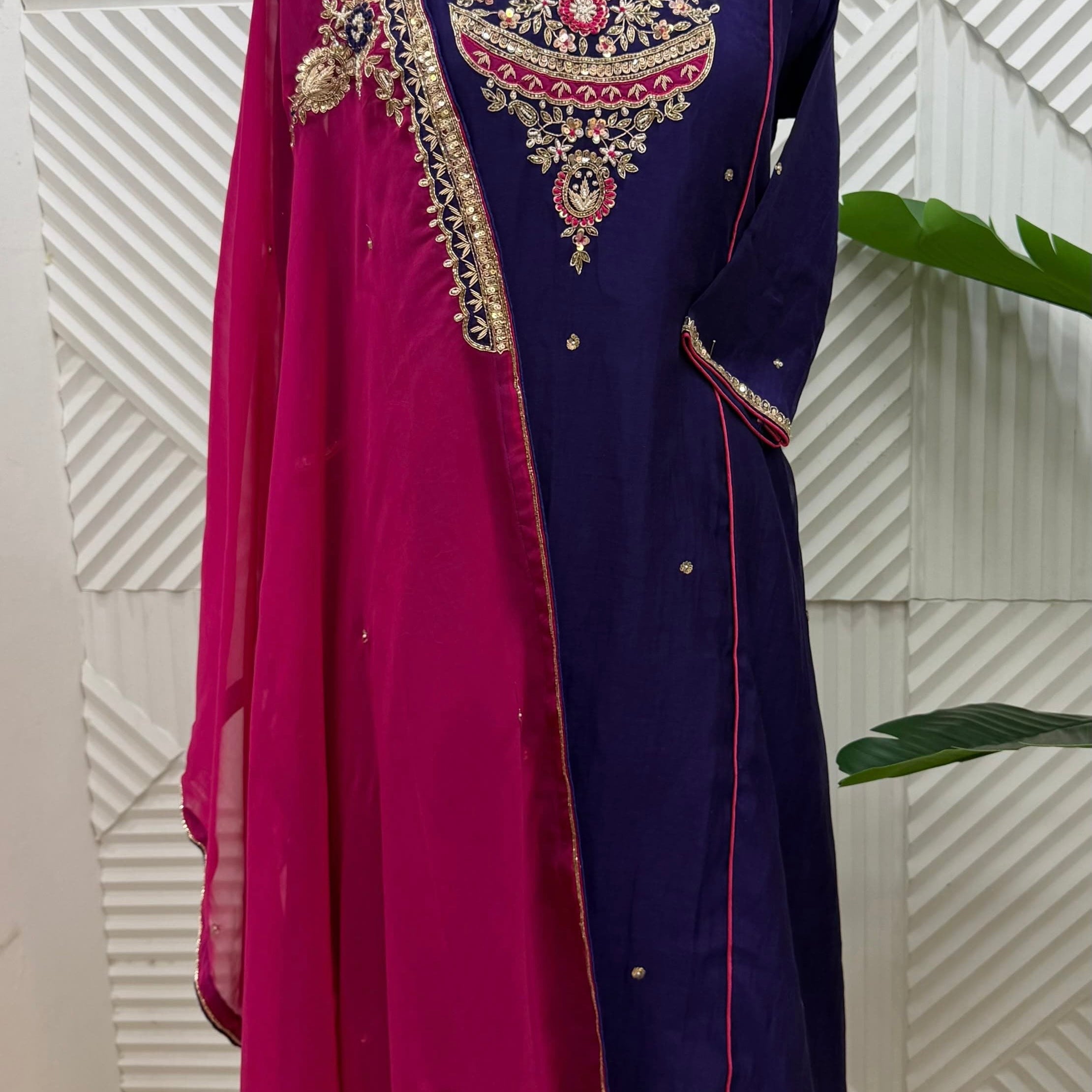✨Dia - Diwali Special Blue Mul Chanderi A-Line Kurta Set