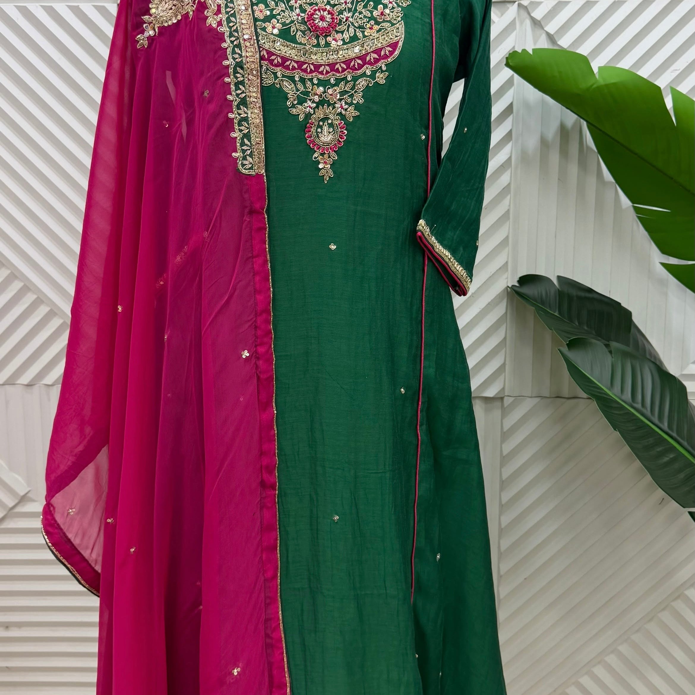 ✨Dia - Diwali Special Green Mul Chanderi A-Line Kurta Set