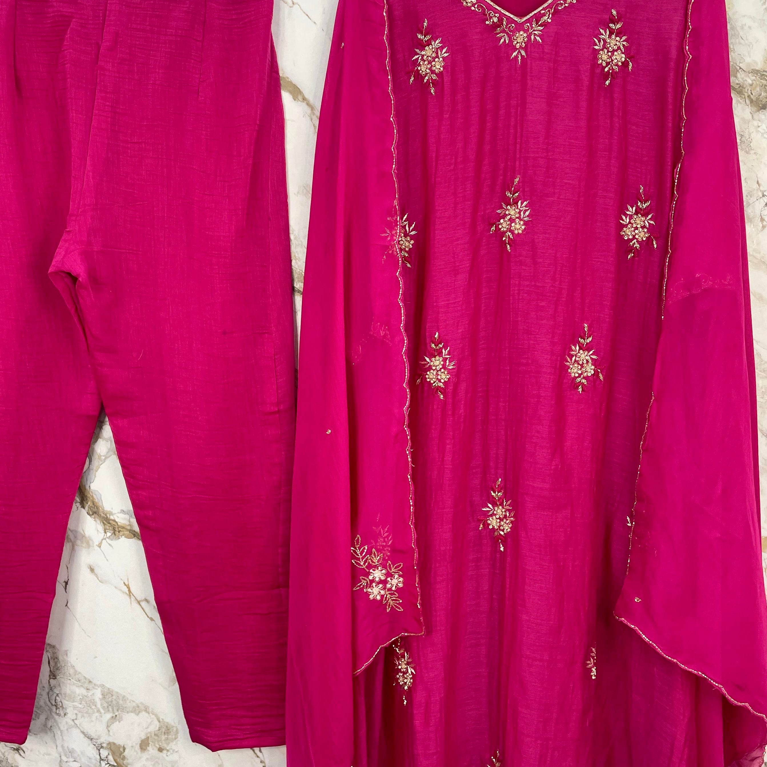 💕Zidan- Premium Pink Mul Chanderi A Line Suit set 🛍️