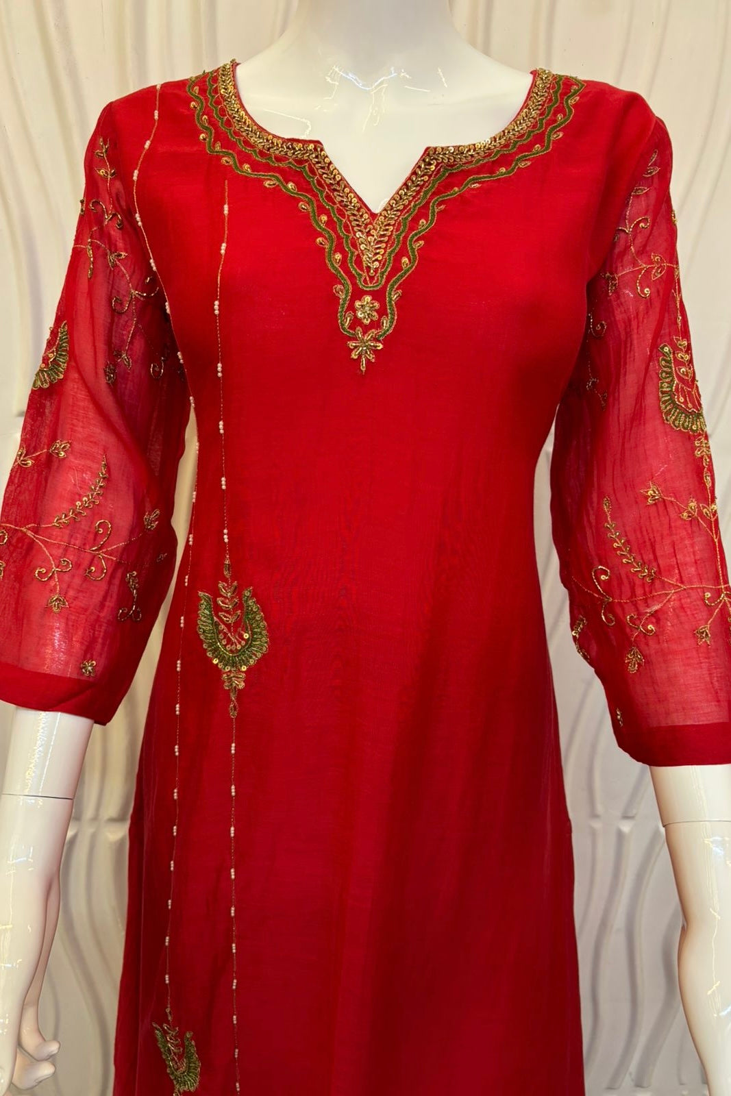 “Nupur” karwa chauth Special Red Mul Chanderi A Line Kurta Set
