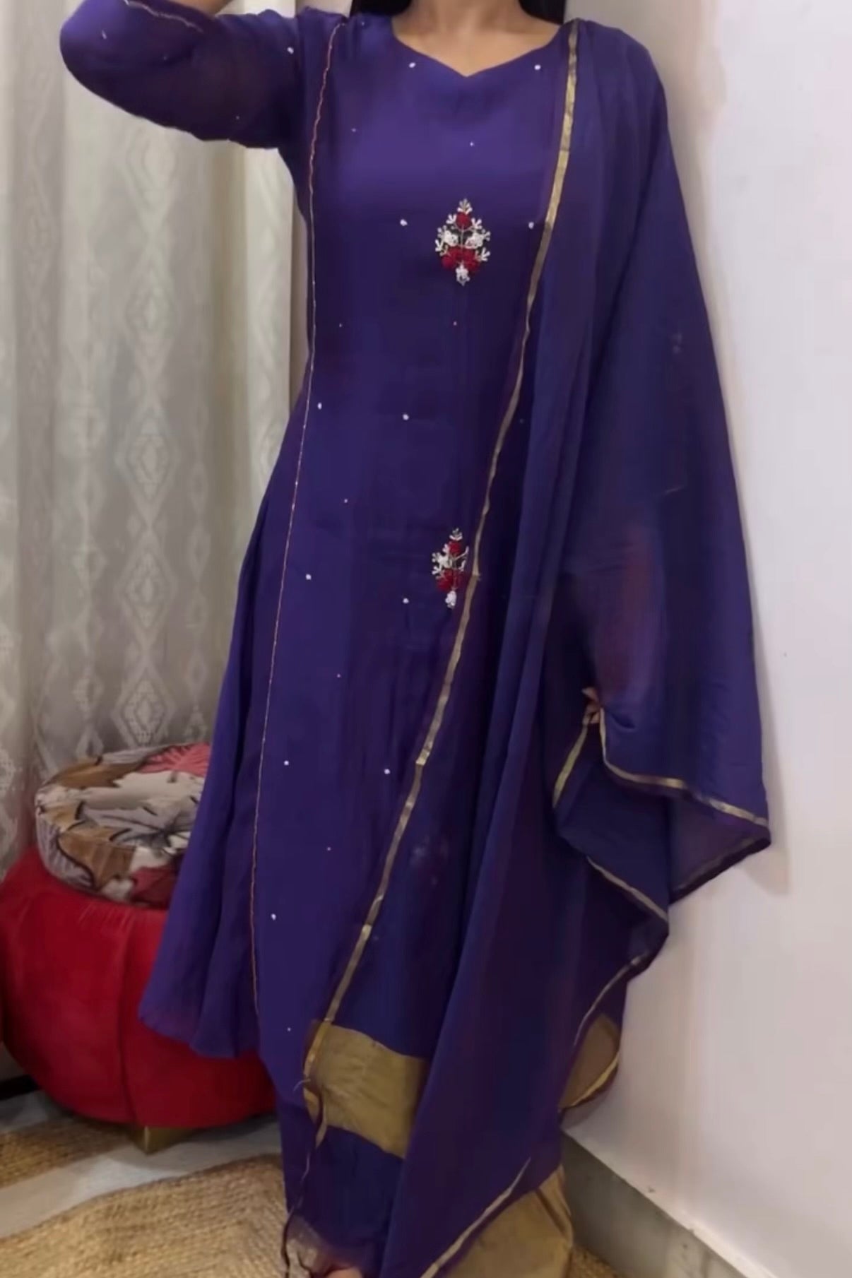 “Myra” Purple Mul Chanderi A-Line Anarkali Kurta set