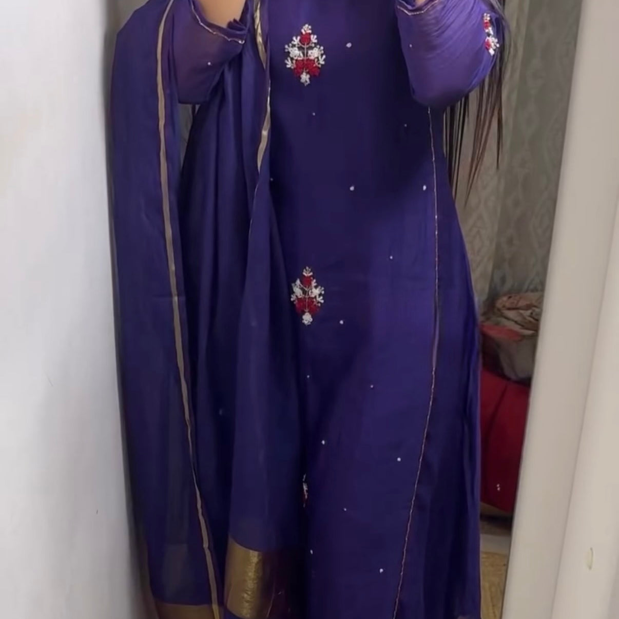 “Myra” Purple Mul Chanderi A-Line Anarkali Kurta set