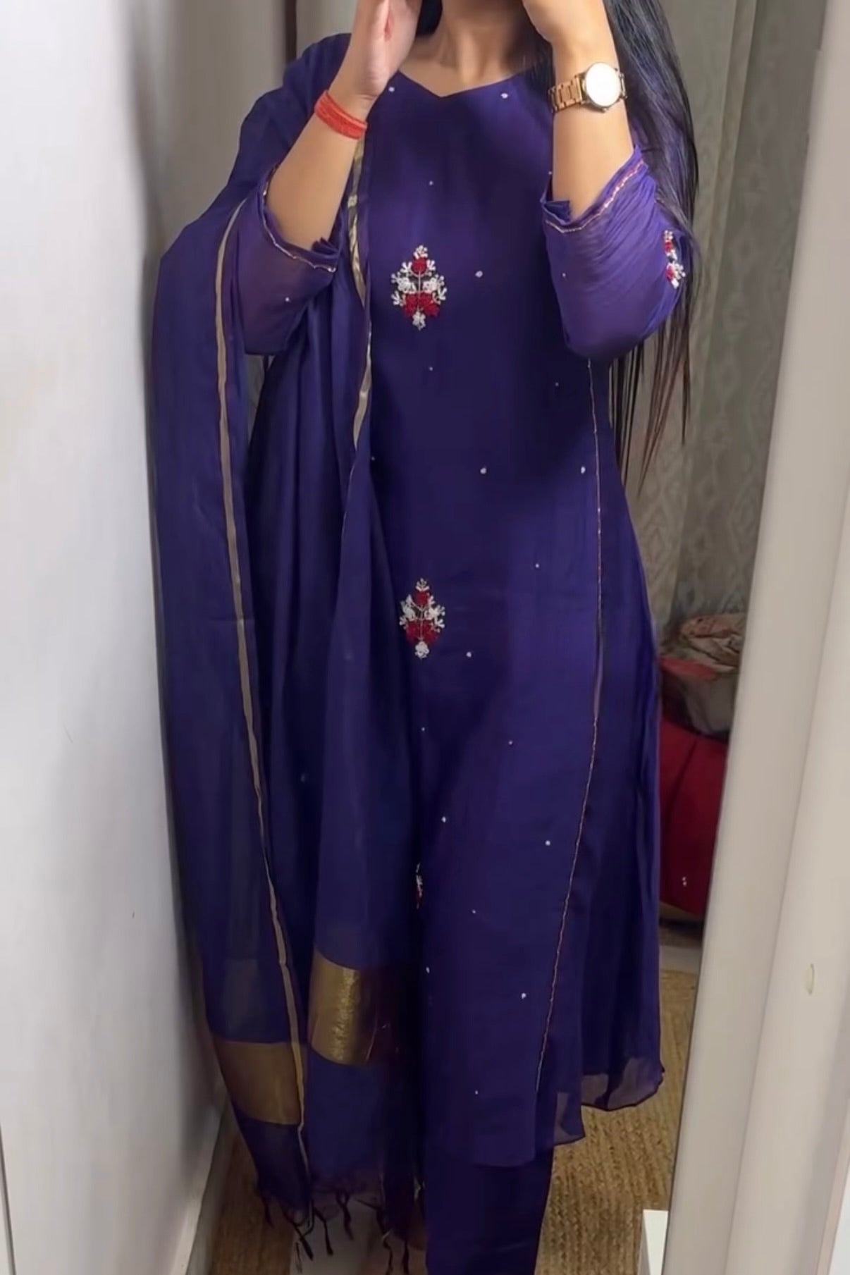 “Myra” Purple Mul Chanderi A-Line Anarkali Kurta set