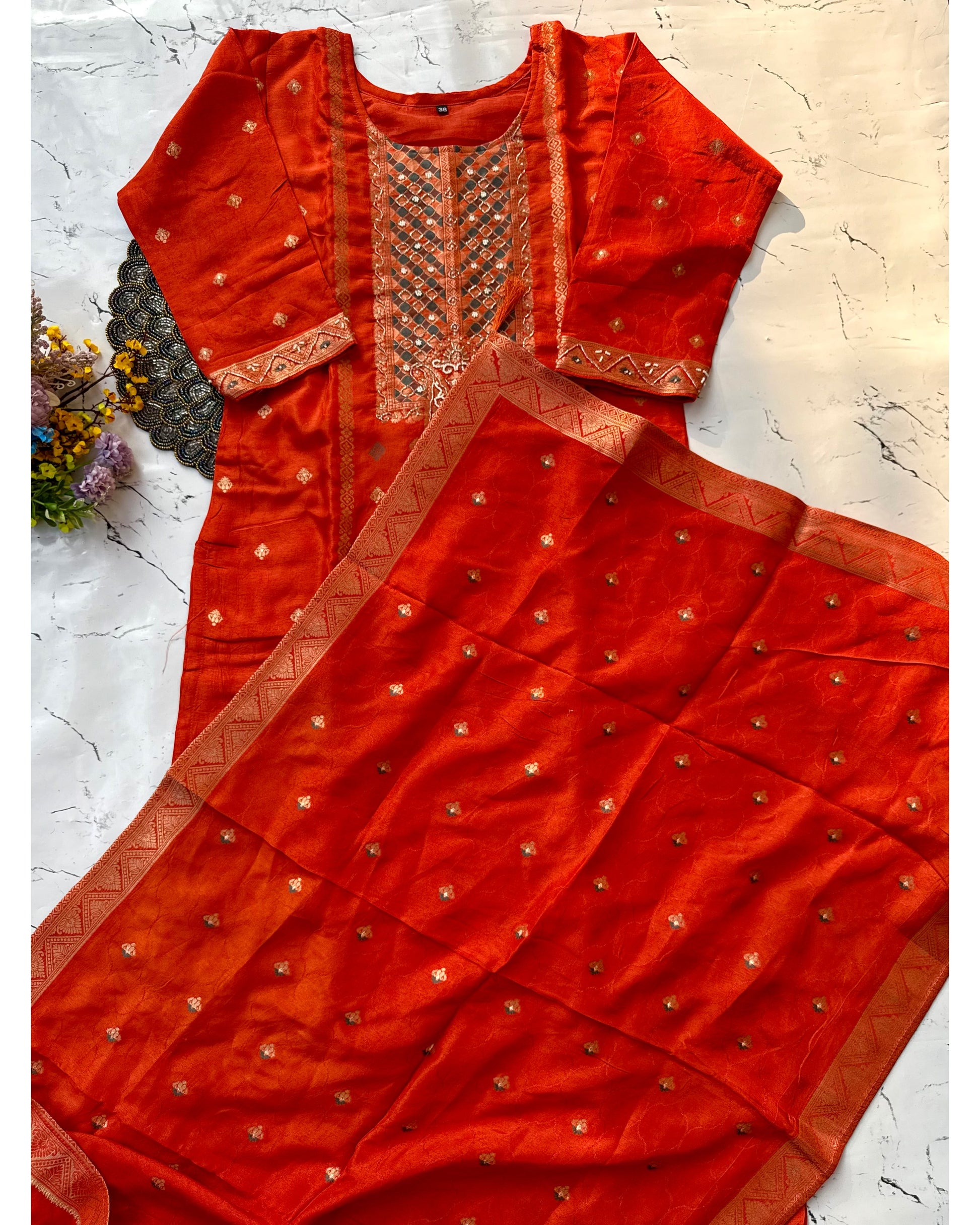 “Mona” Beautiful russian jacquard silk kurti pant with dupatta set 🛍️♥️