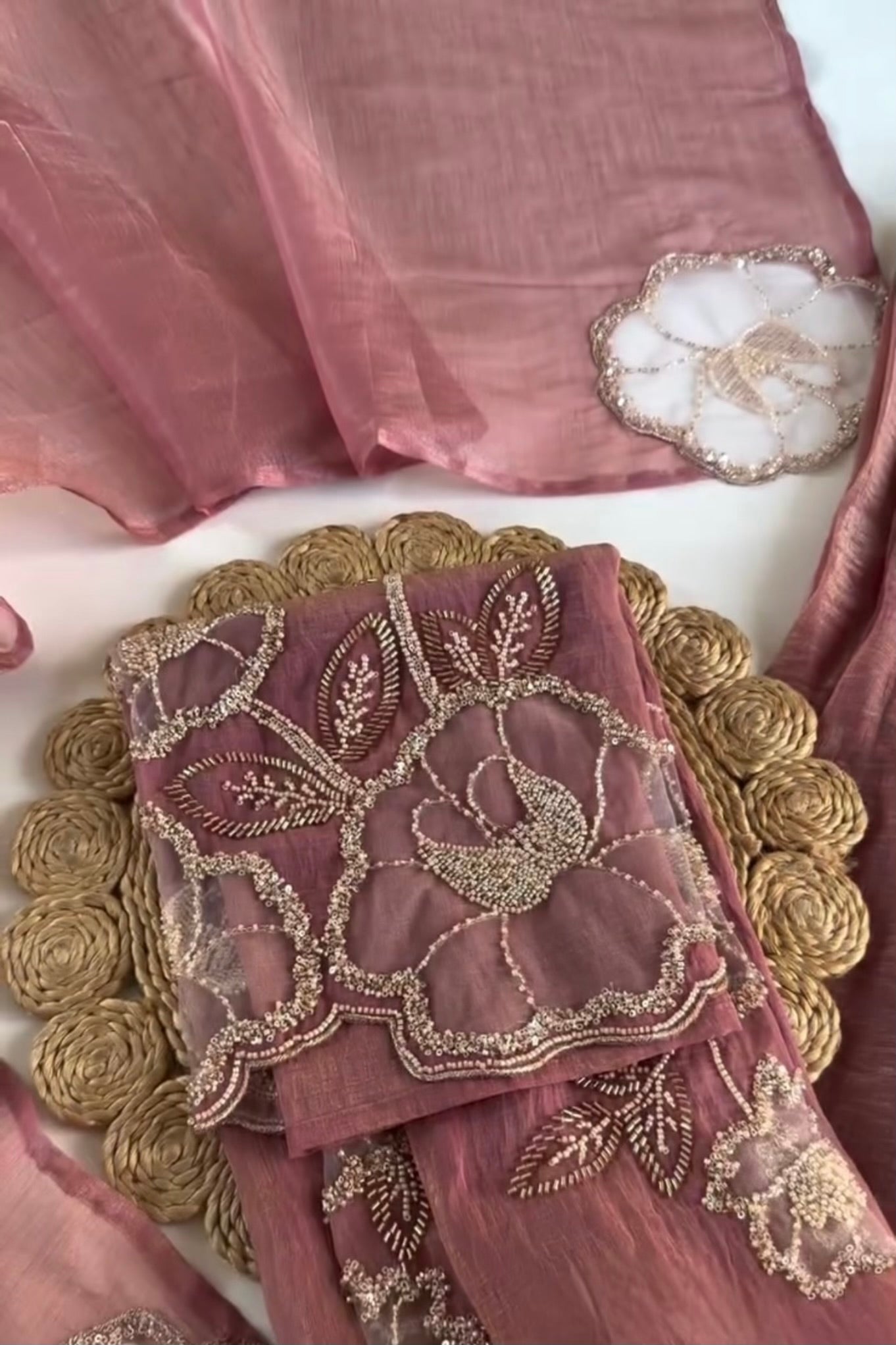 ✨Zarmina- Rose Gold Shimmer Crushed Tissue Palazzo Suit