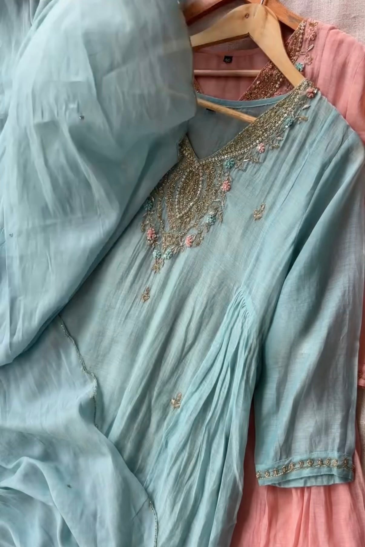 “Ziva” Pure Mul-Chanderi Party wear A Line suit set