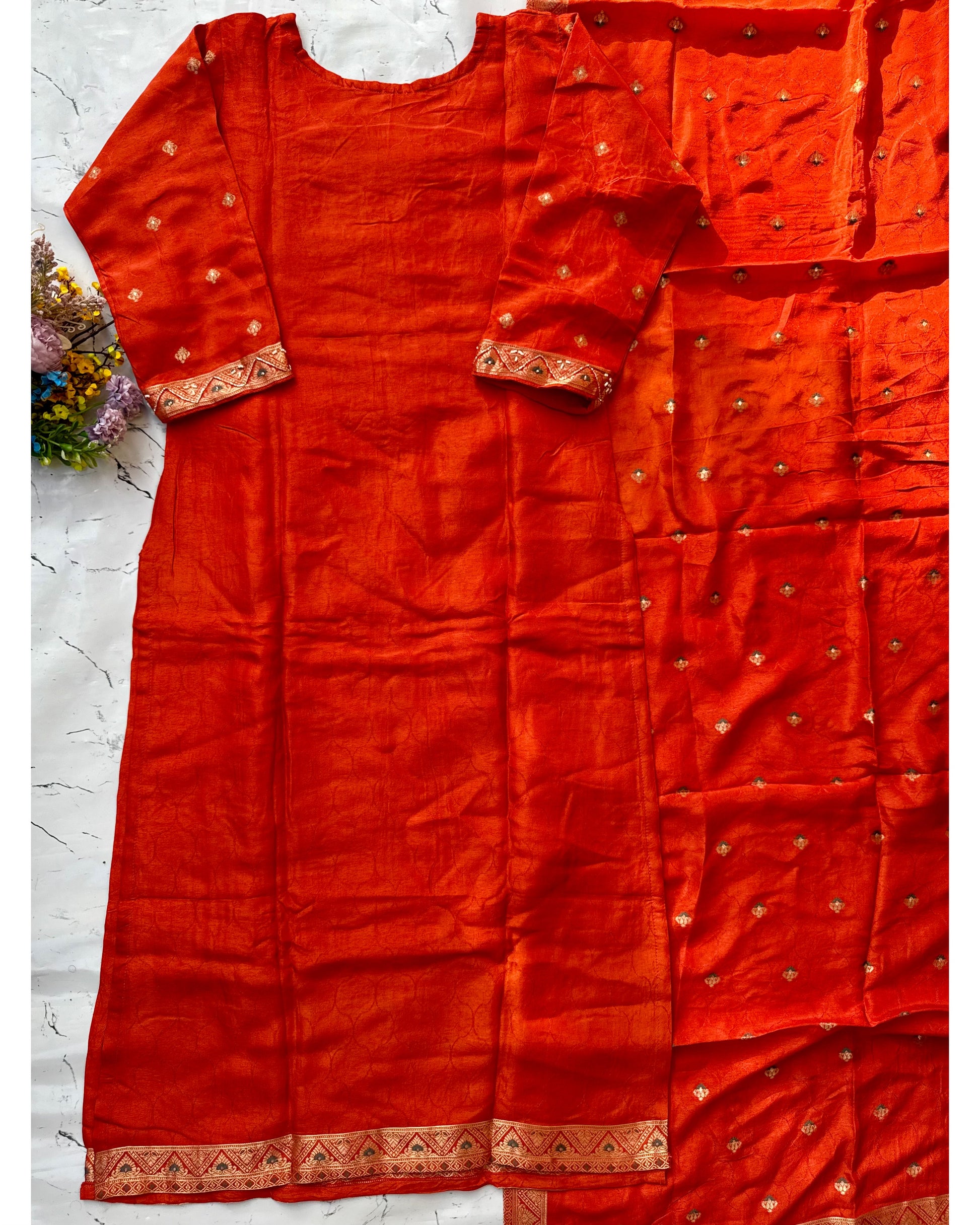 “Mona” Beautiful russian jacquard silk kurti pant with dupatta set 🛍️♥️